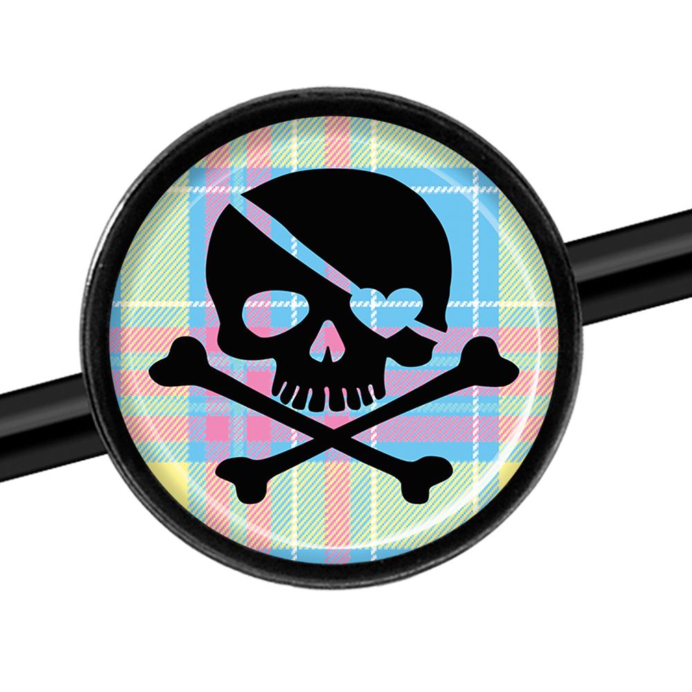 14G Pink Green Plaid Heart Skull Black Industrial Barbell 37mm