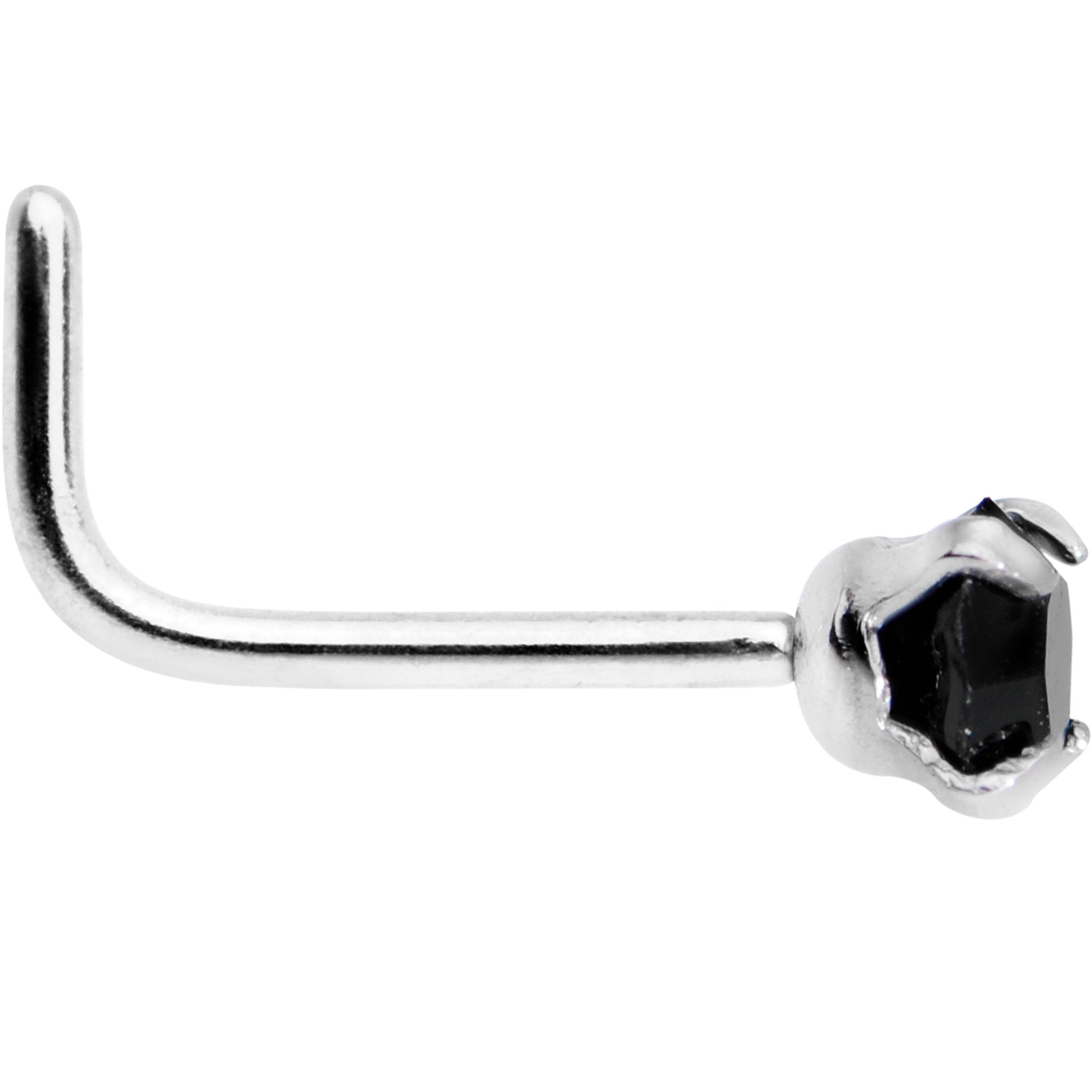 20G 1/4 Black 3mm CZ Gem Steel L-Shape Nose Ring