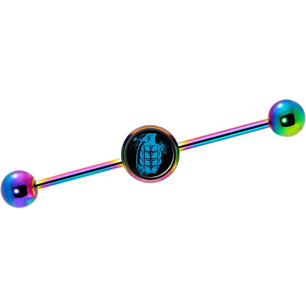 14G Blue Grenade Rainbow Industrial Barbell 37mm