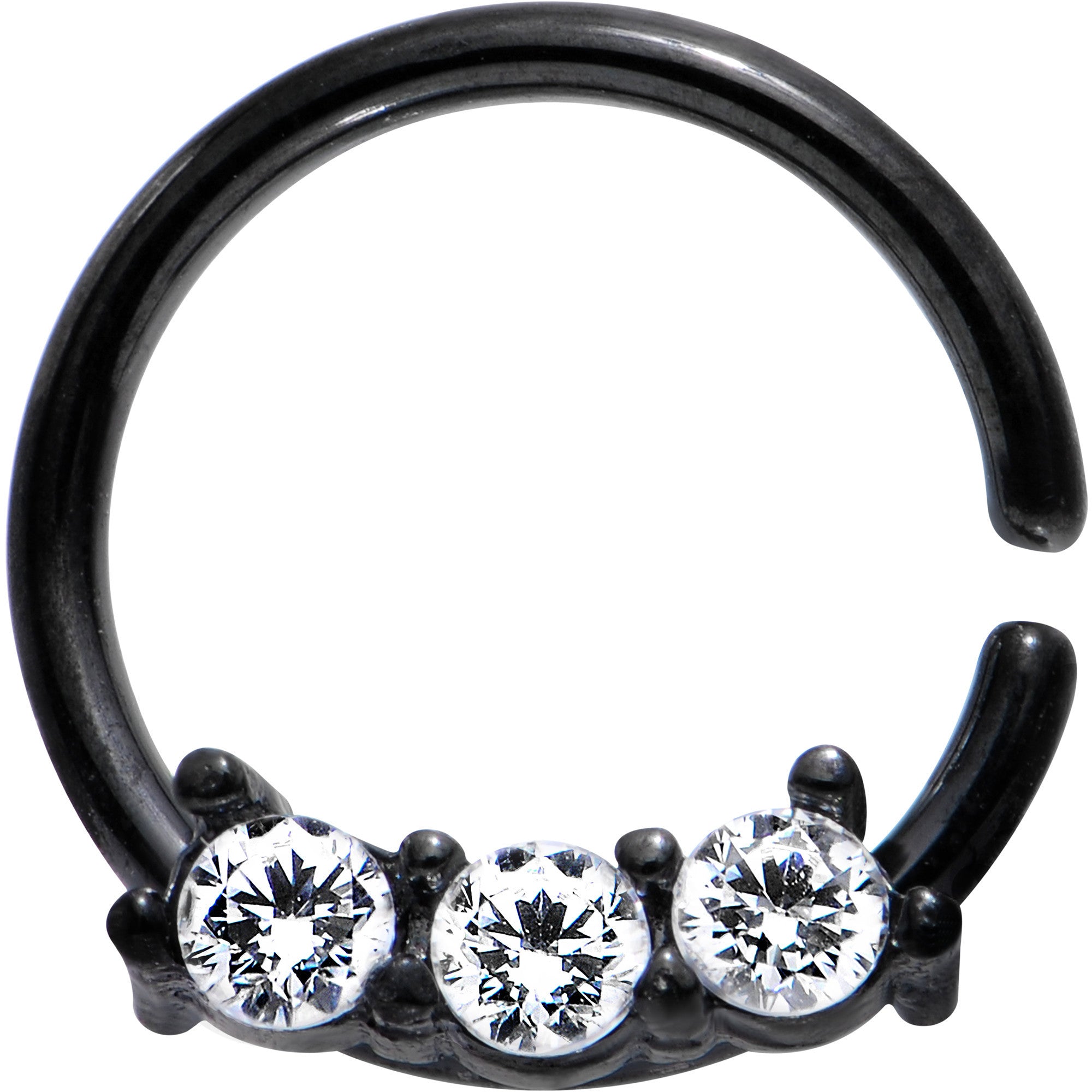 18G 5/16 Clear Cubic Zirconia Black IP Steel Circular Ring