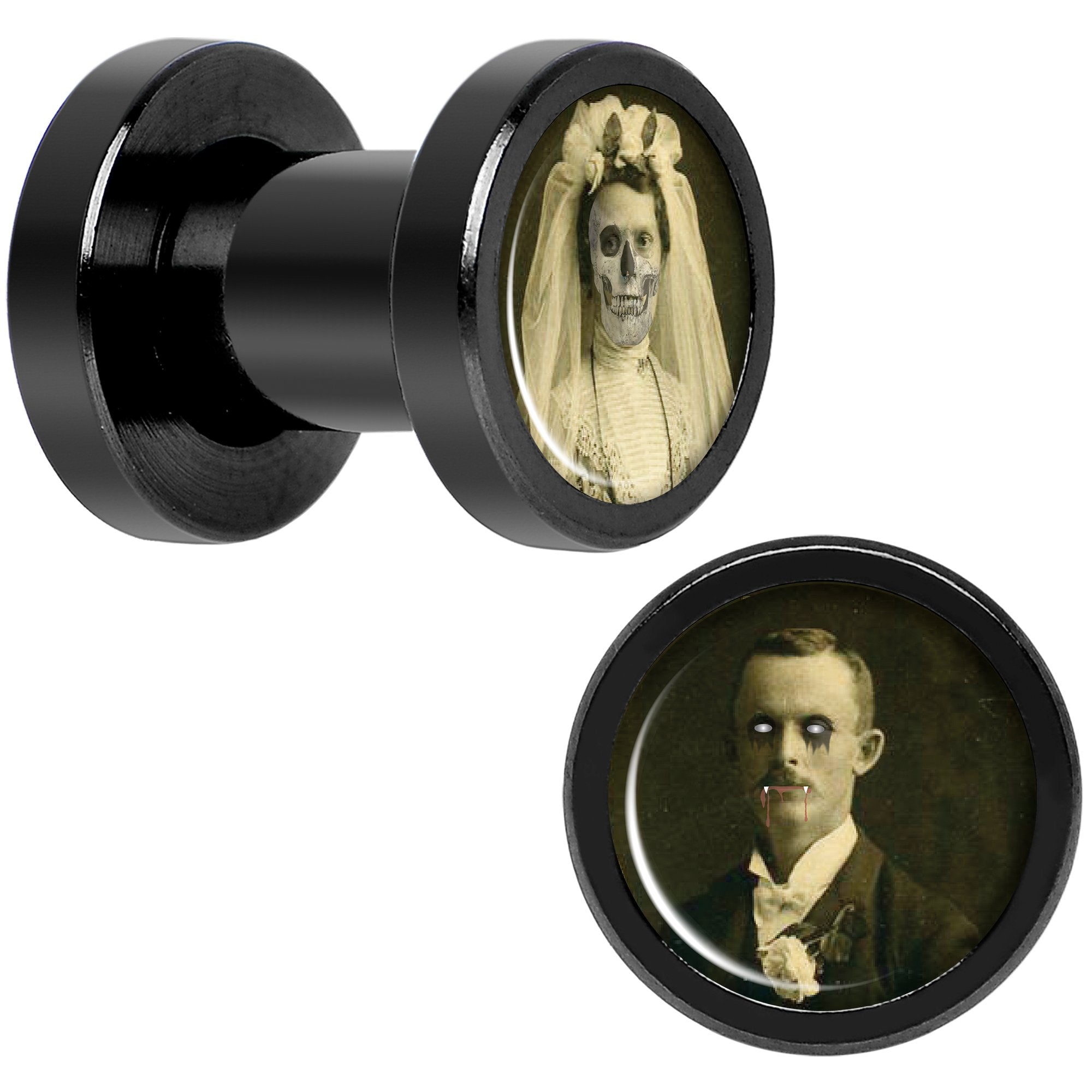 Undead Bride and Groom Halloween Black Anodized Plug Set 4G