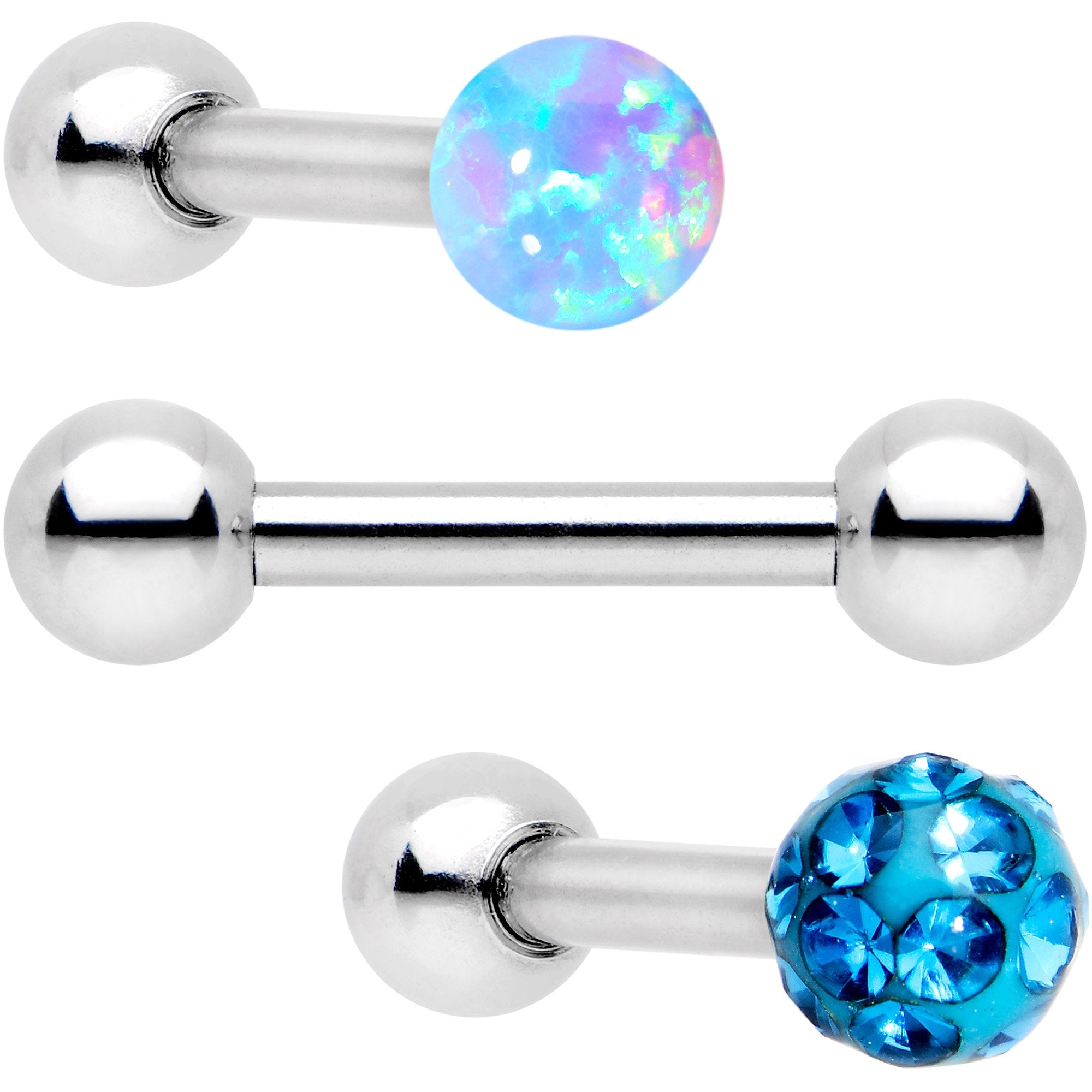 16G 1/4 Aqua Faux Opal Ball Cartilage Tragus Earring 3 Pack Set