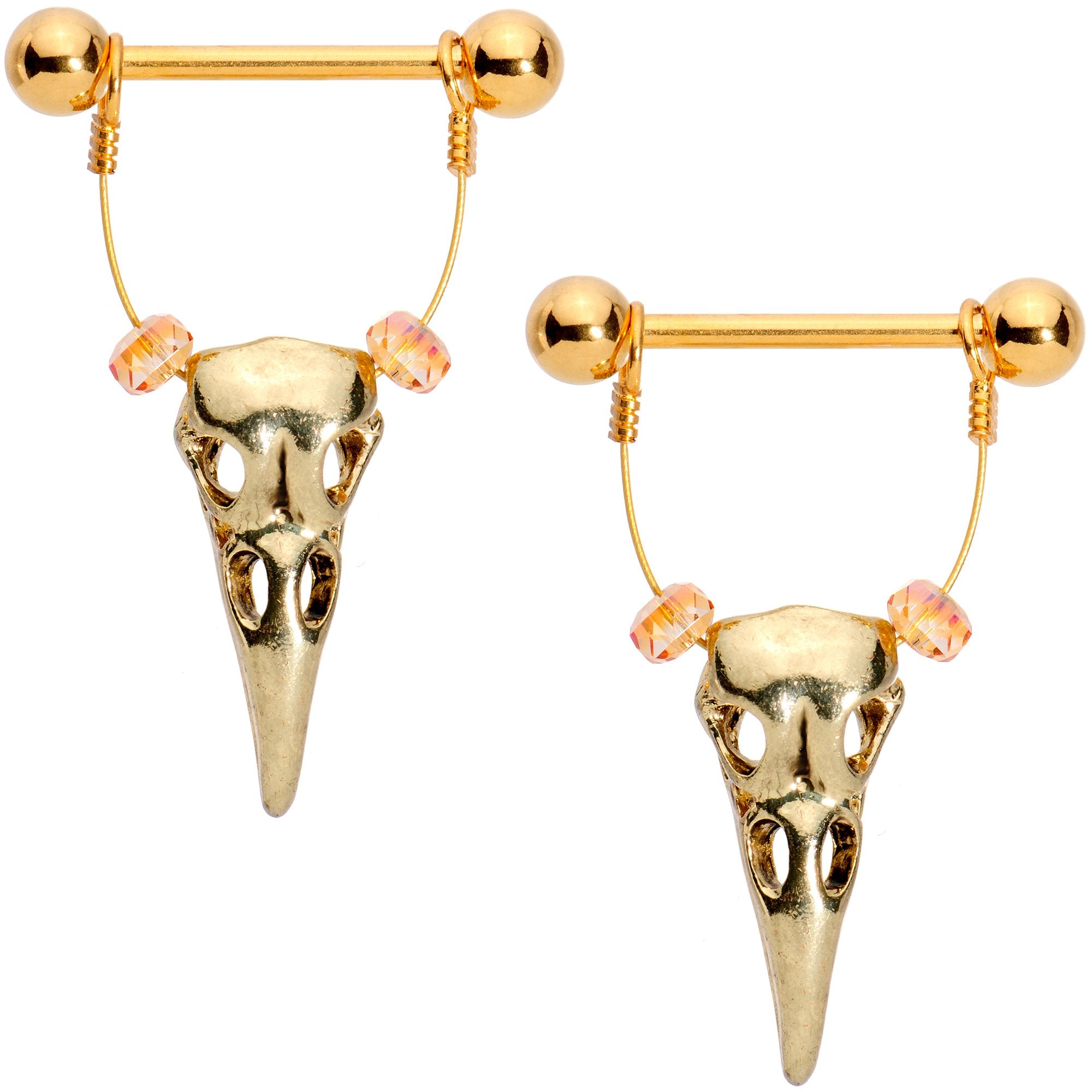5/8 Bird of Plague Halloween Gold Anodized Barbell Nipple Shield Set