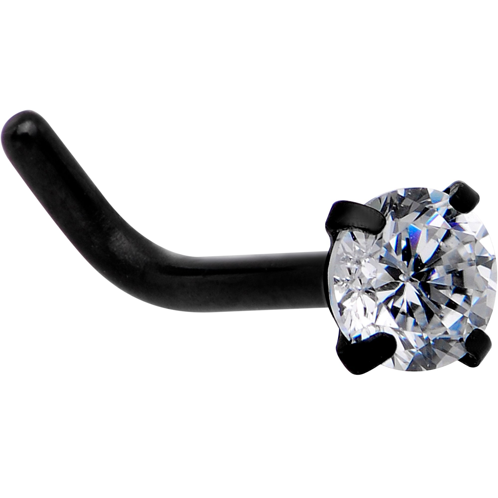 18G 1/4 Clear 3mm CZ Gem Black IP L-Shape Nose Ring