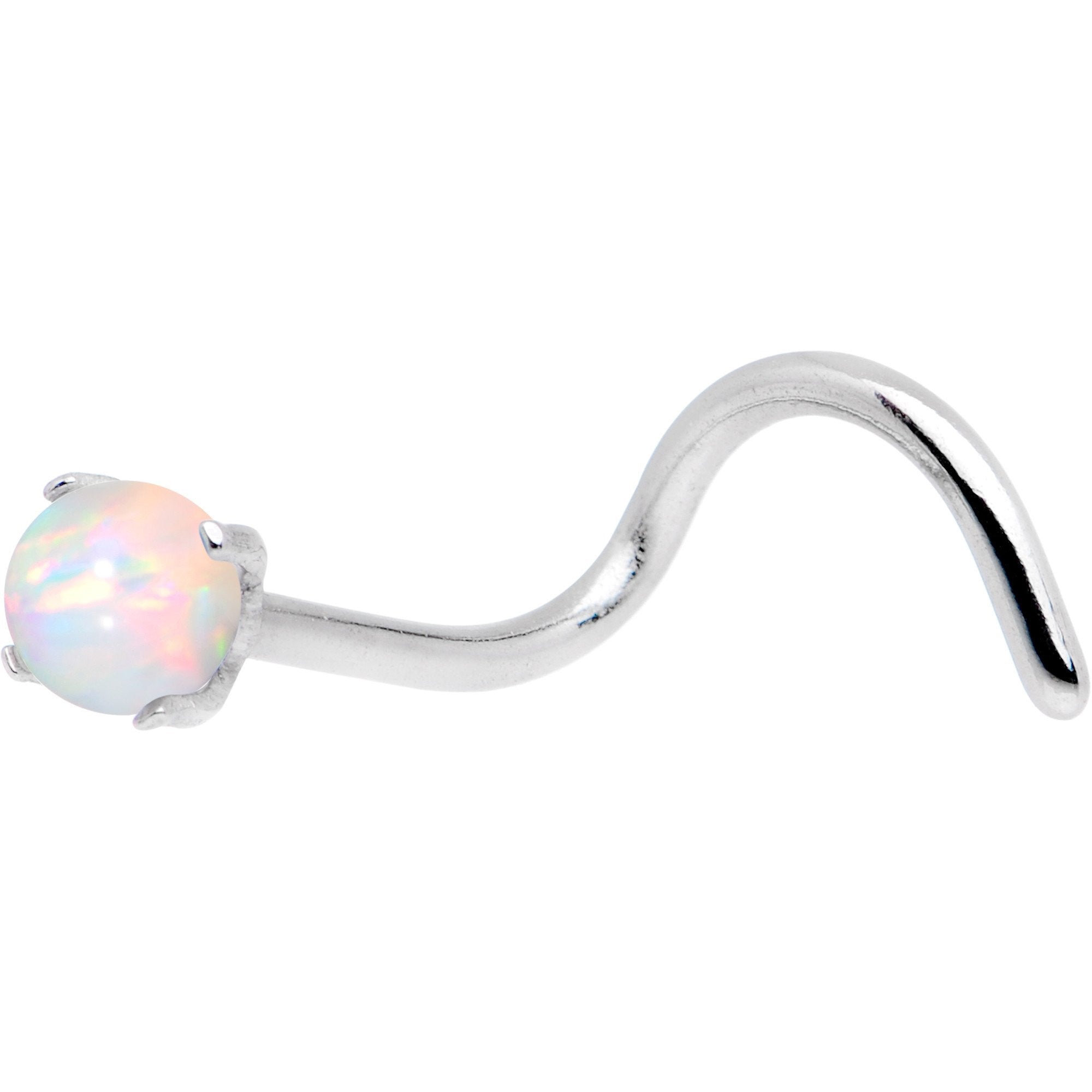 20G White Faux Opal Pronged Left Nose Screw