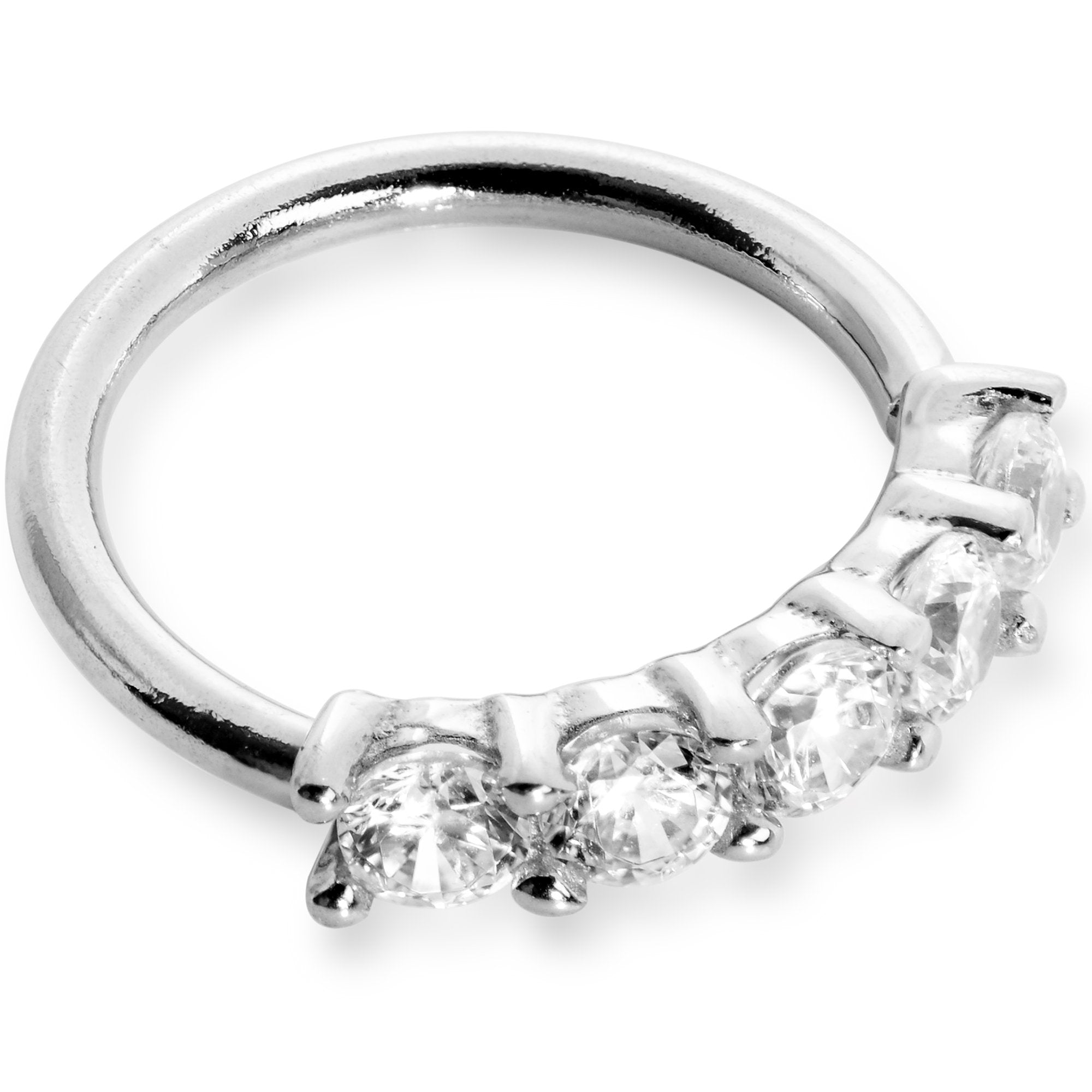 18G 1/4 Clear CZ Gem 14k White Gold Seamless Circular Ring