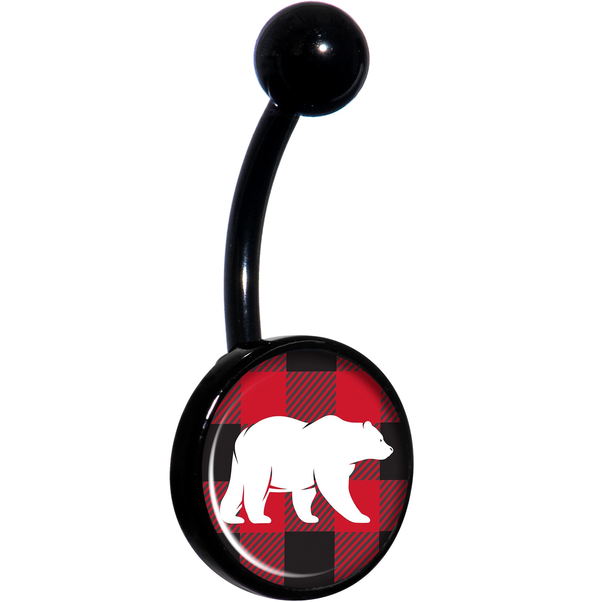 Red Black Plaid Polar Bear Black Hypoallergenic Stainless Steel Belly Ring