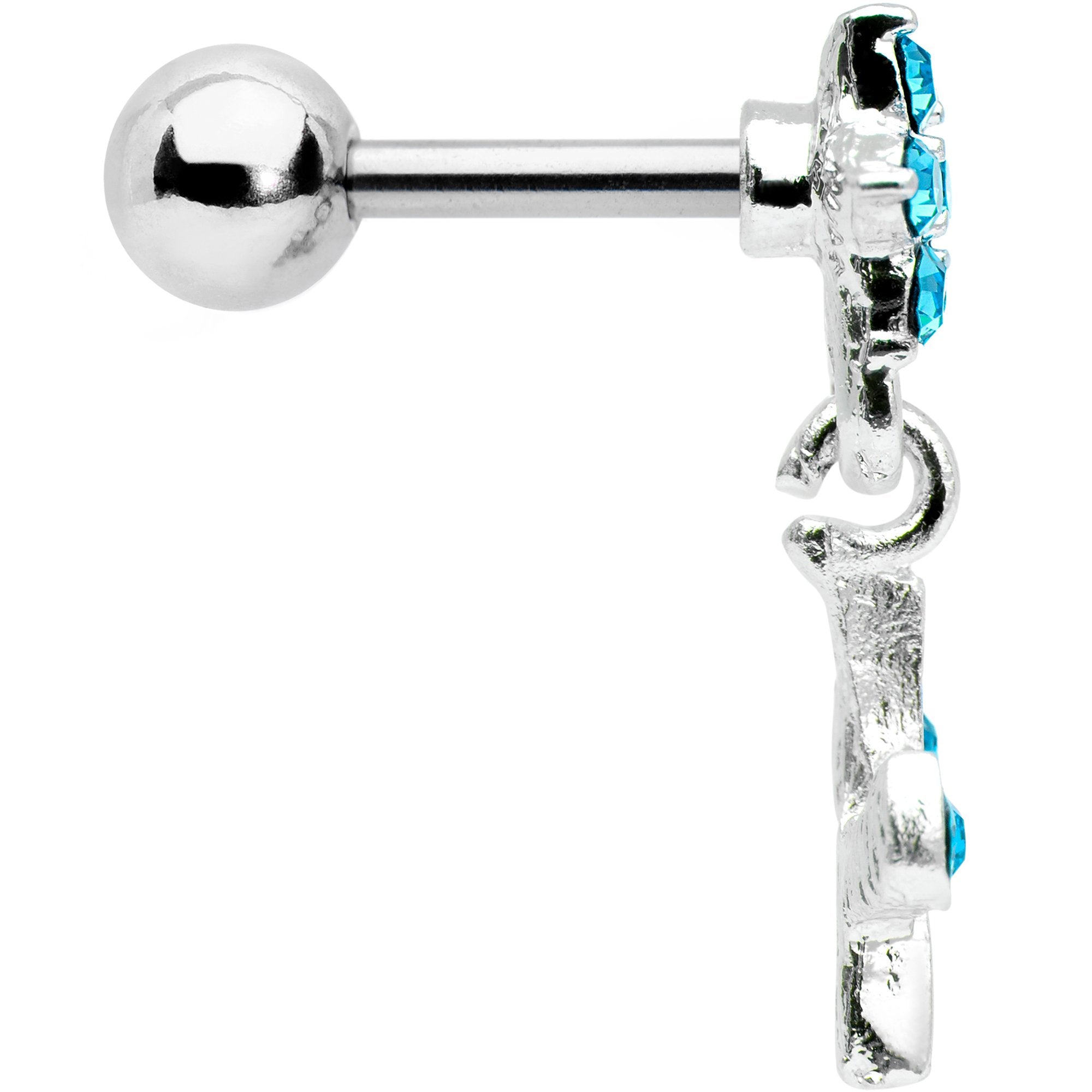 16G 1/4 Aqua Gem Flower Dangle Cartilage Tragus Earring