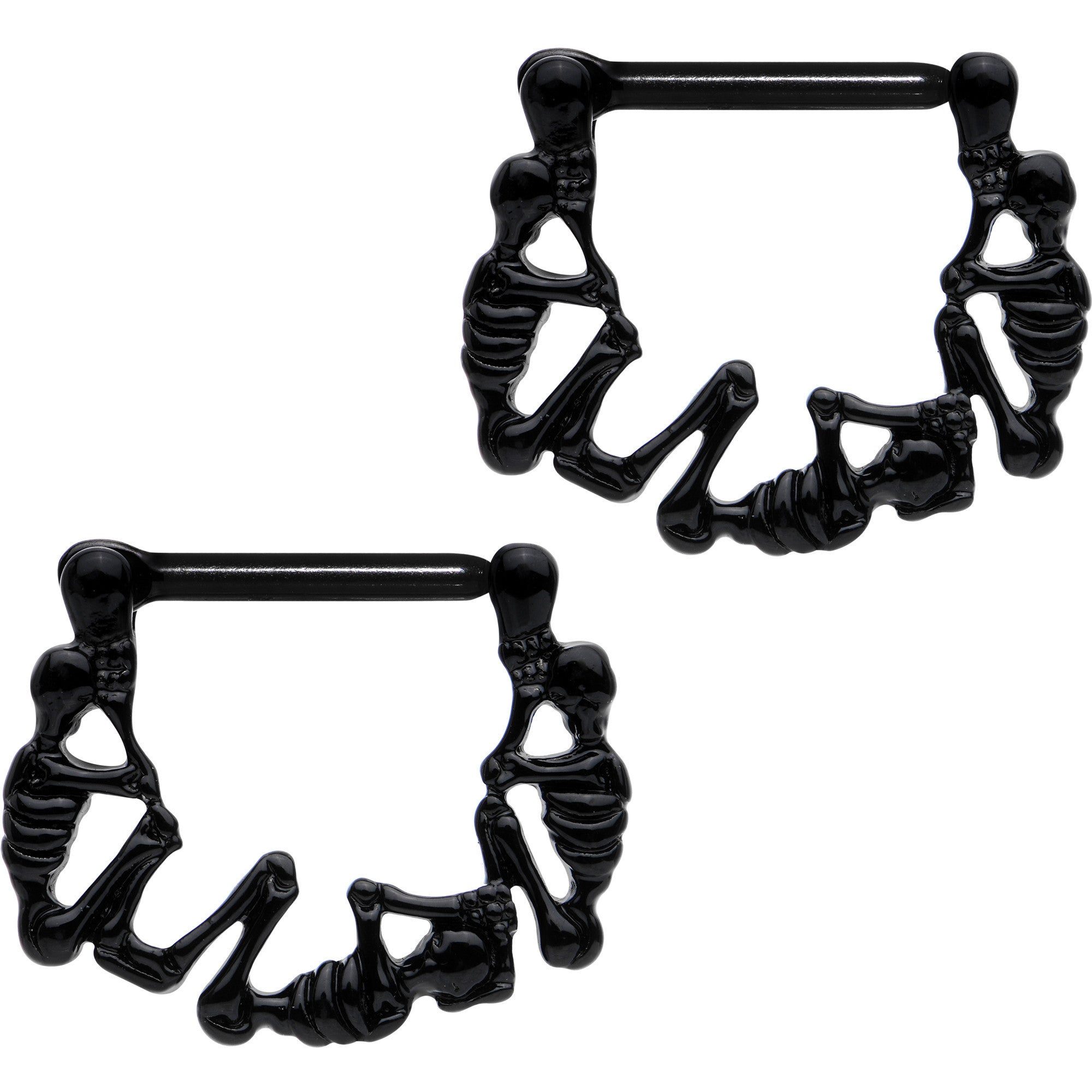 14G 3/8 Black Anodized Skeleton Parade Nipple Clicker Set