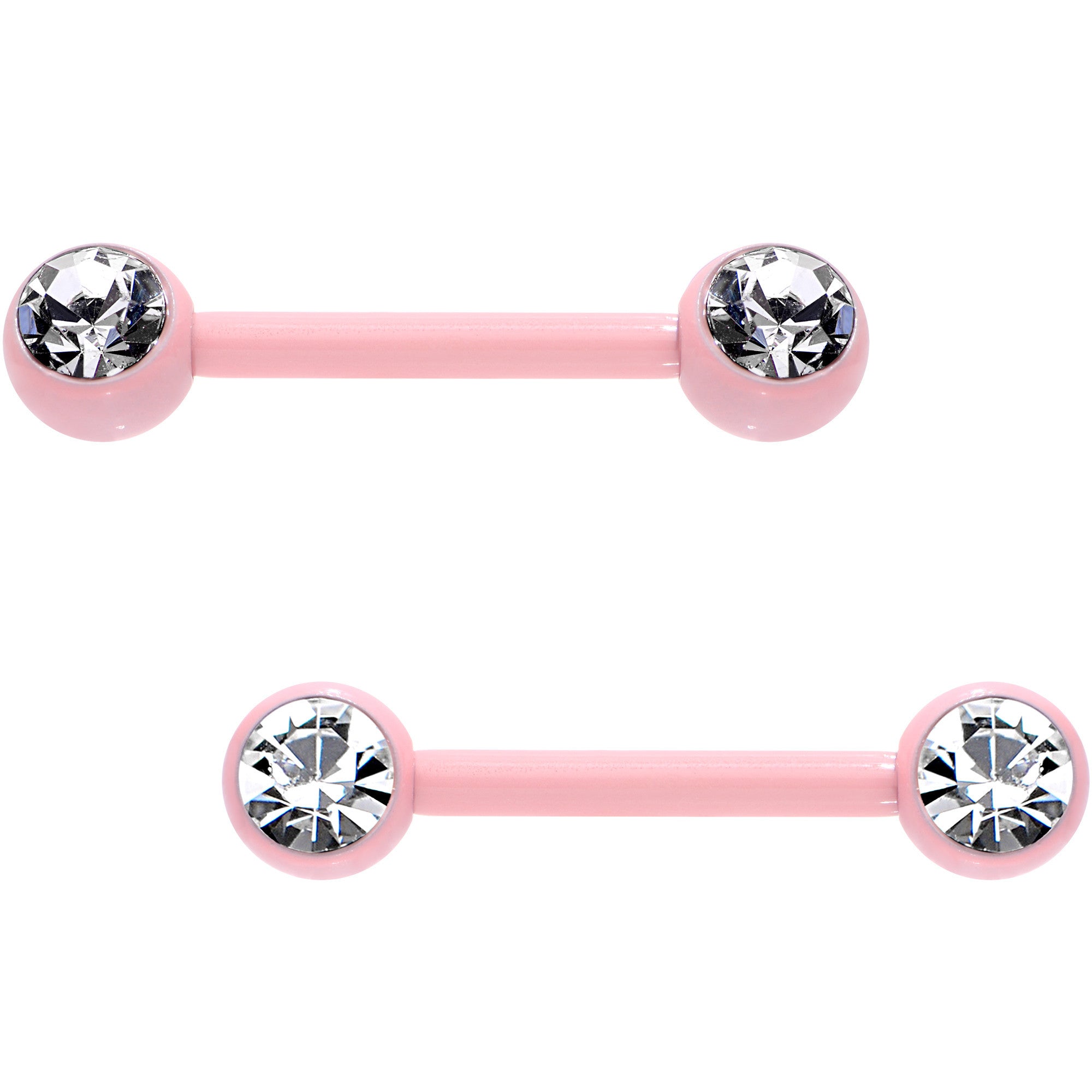 14G 1/2 Clear Gem Pink Ceramic Steel Barbell Nipple Ring Set
