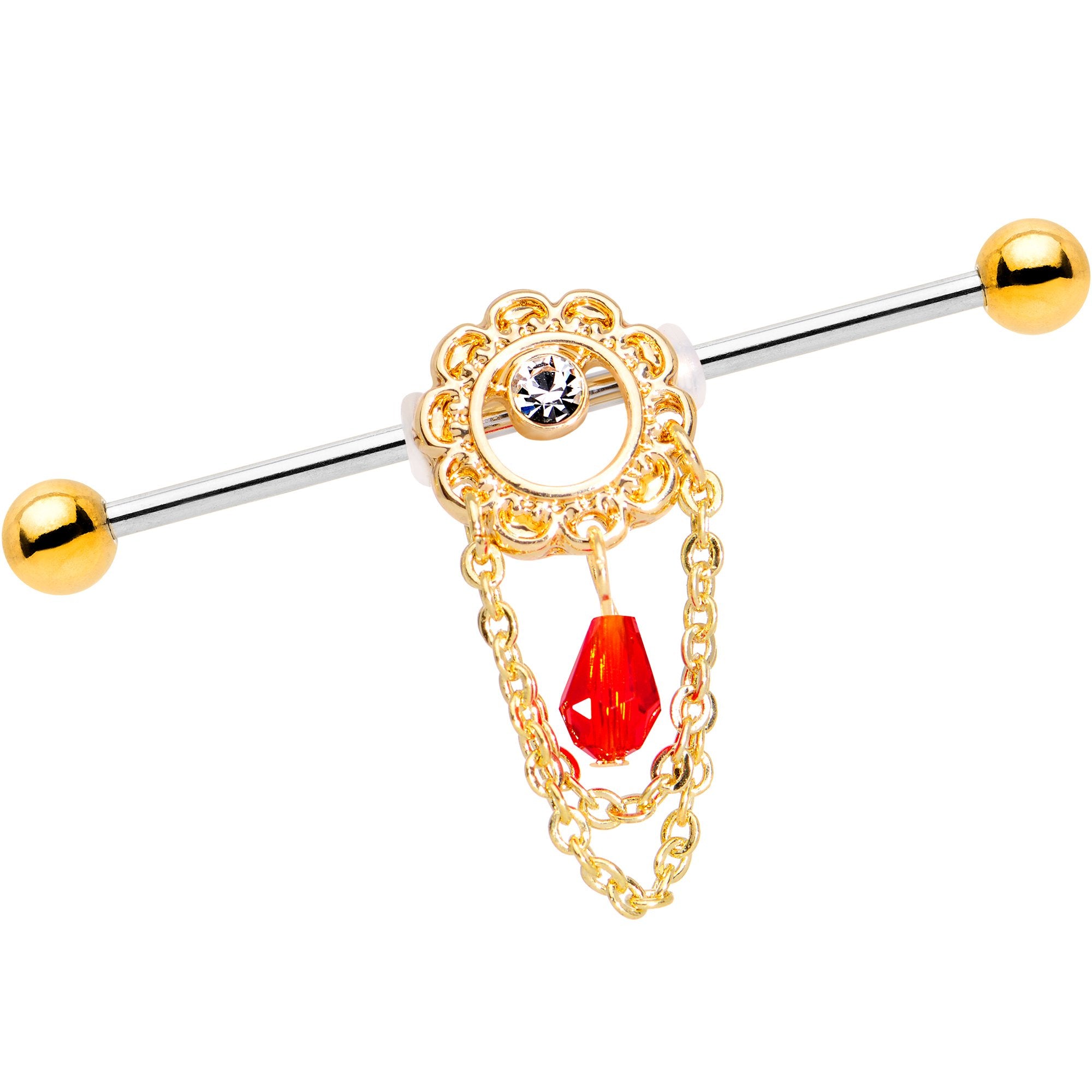 Red Gem Chains on Chains Industrial Barbell 38mm