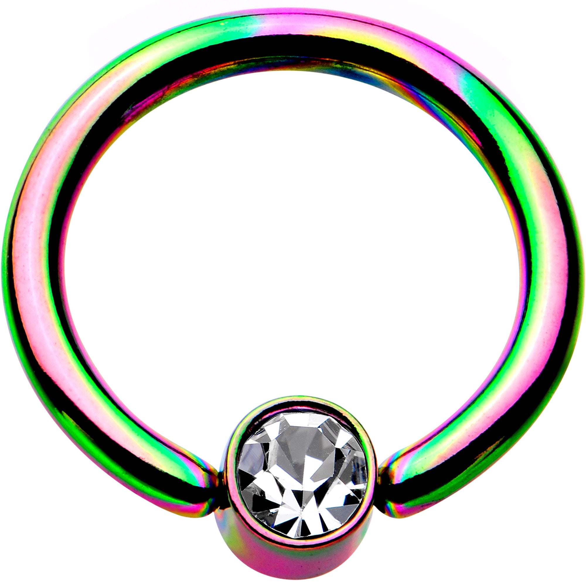 16G 5/16 Clear Gem 3mm Disc Rainbow IP BCR Captive Ring