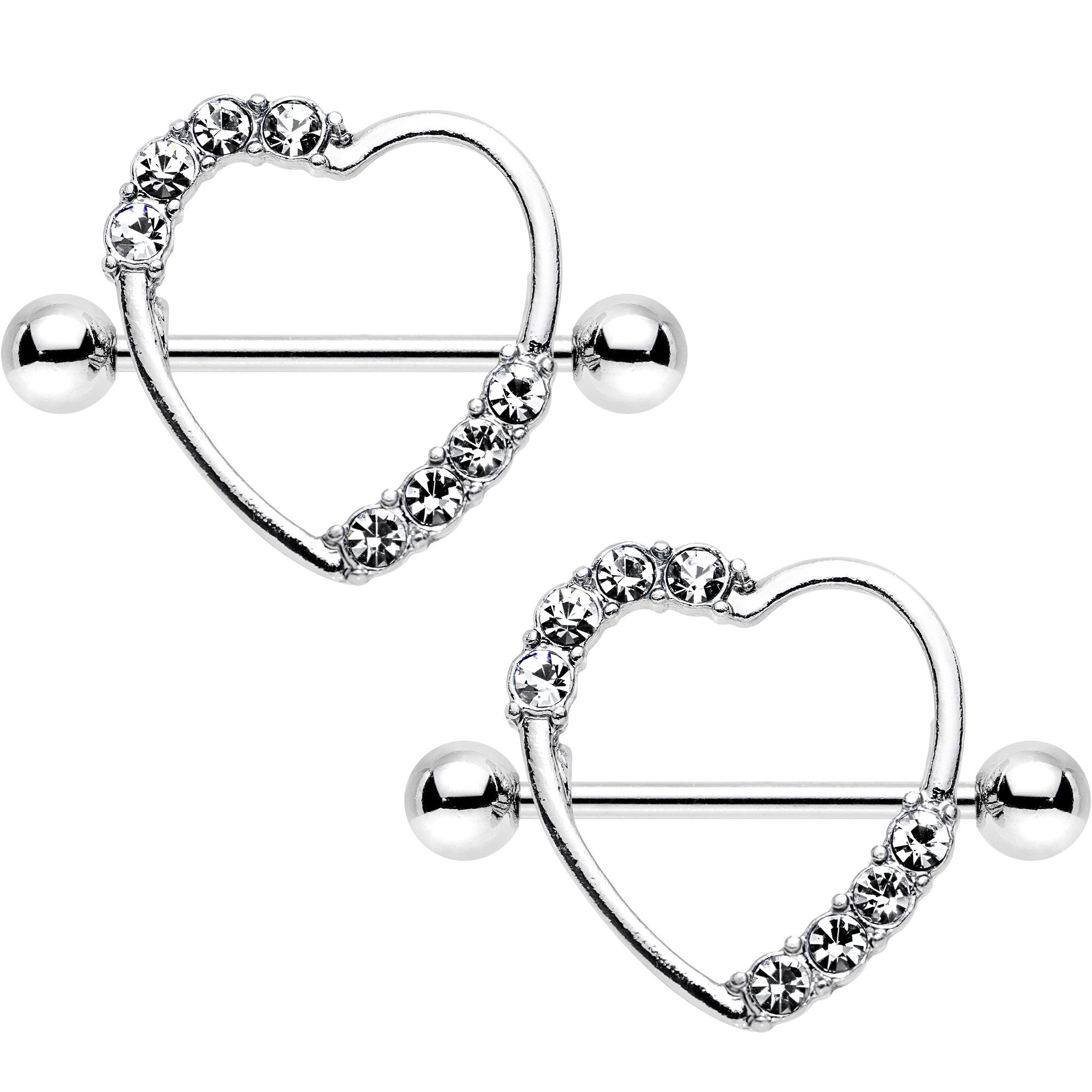 14G 3/4 Clear Gem Ring Round My Heart Nipple Shield Set