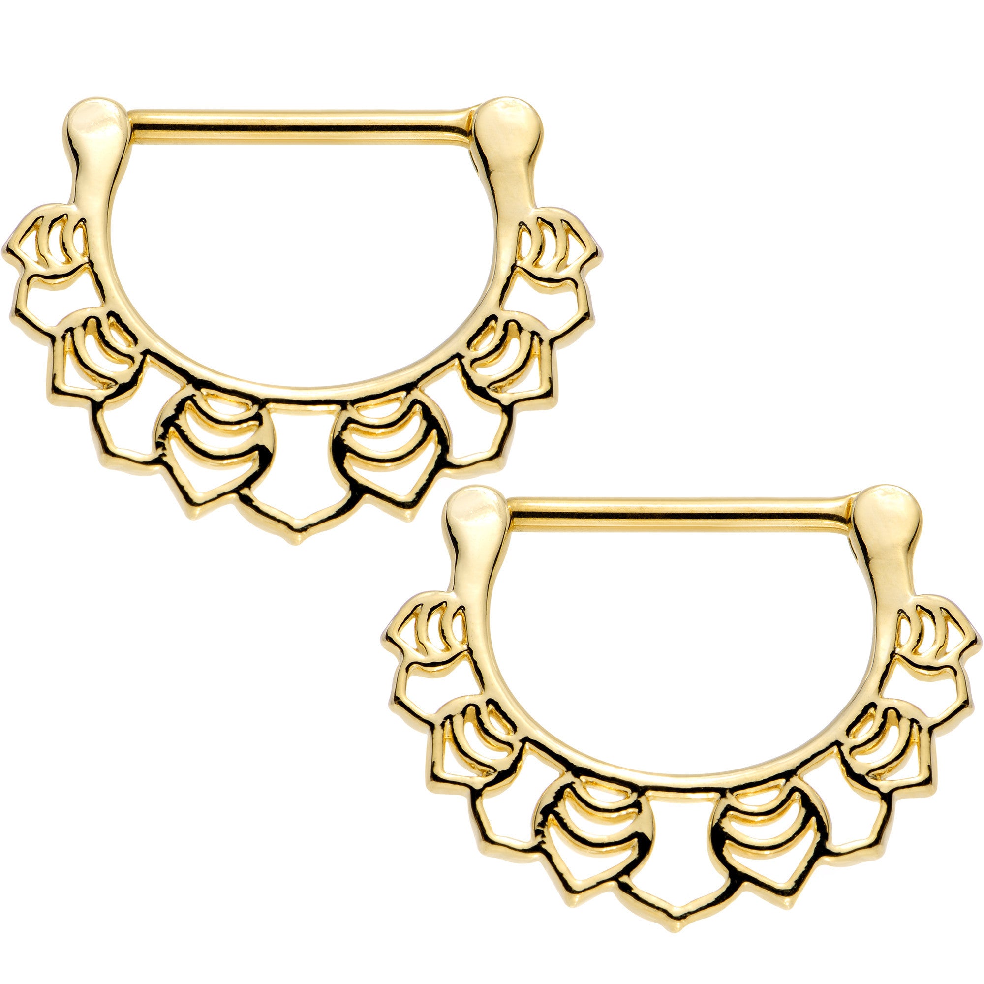 14G 9/16 Gold Plated Lattice Style Leaves Nipple Clicker Set