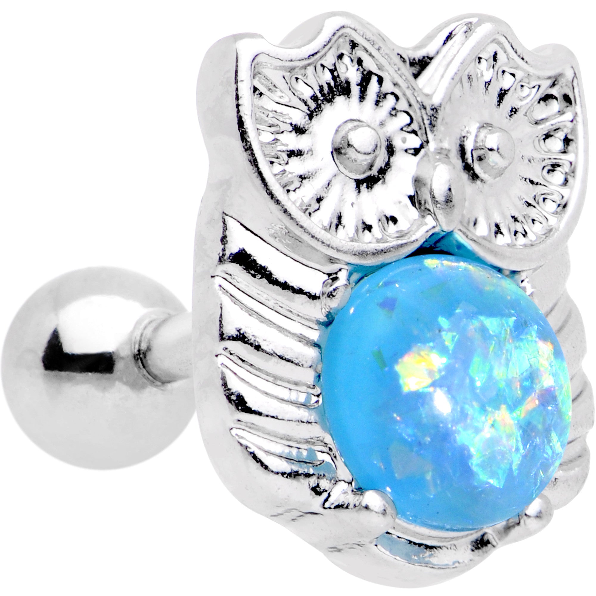 16G 1/4 Blue Faux Opal Guardian Owl Cartilage Tragus Earring
