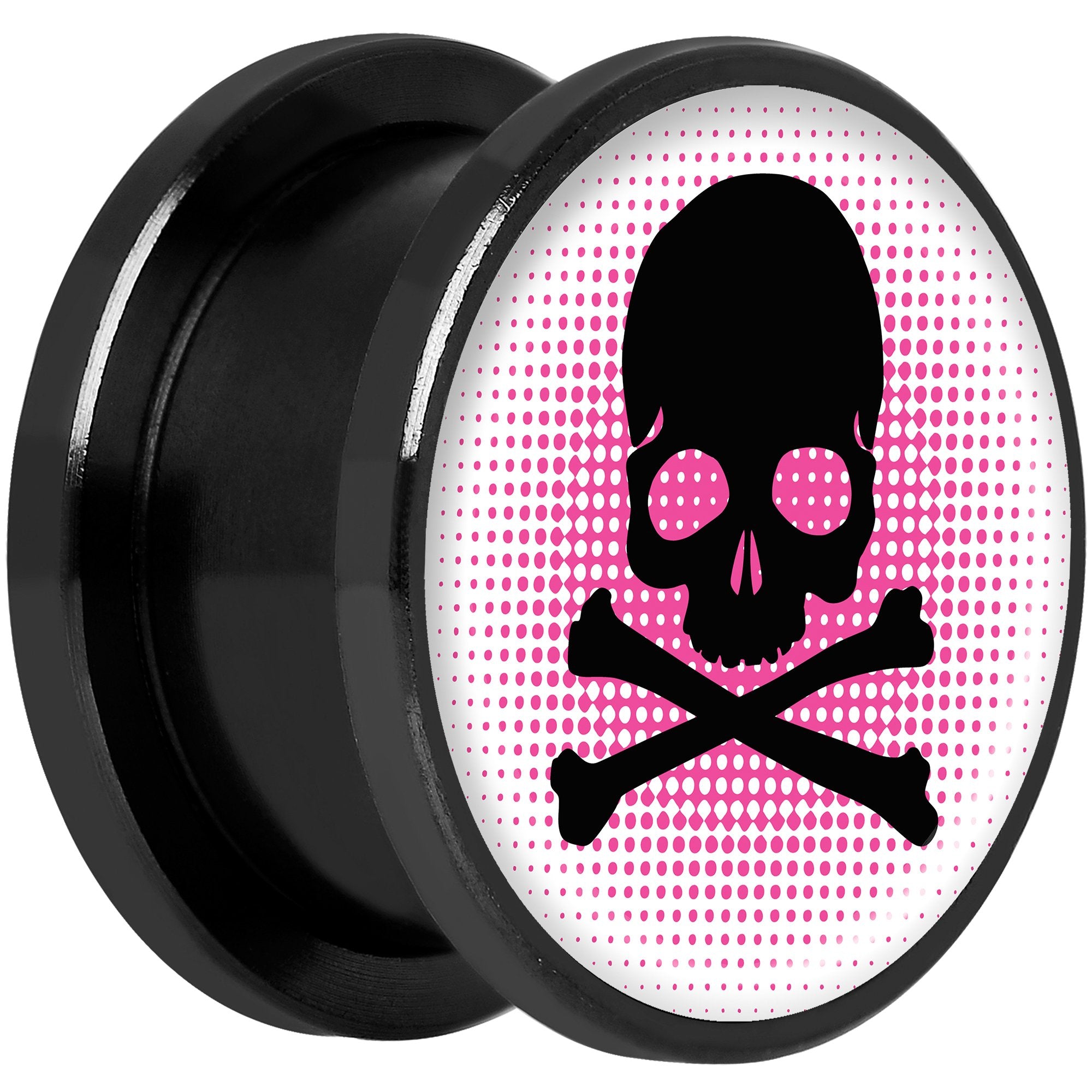 Pink Black Skull Black Anodized Screw Fit Plug Set 5/8