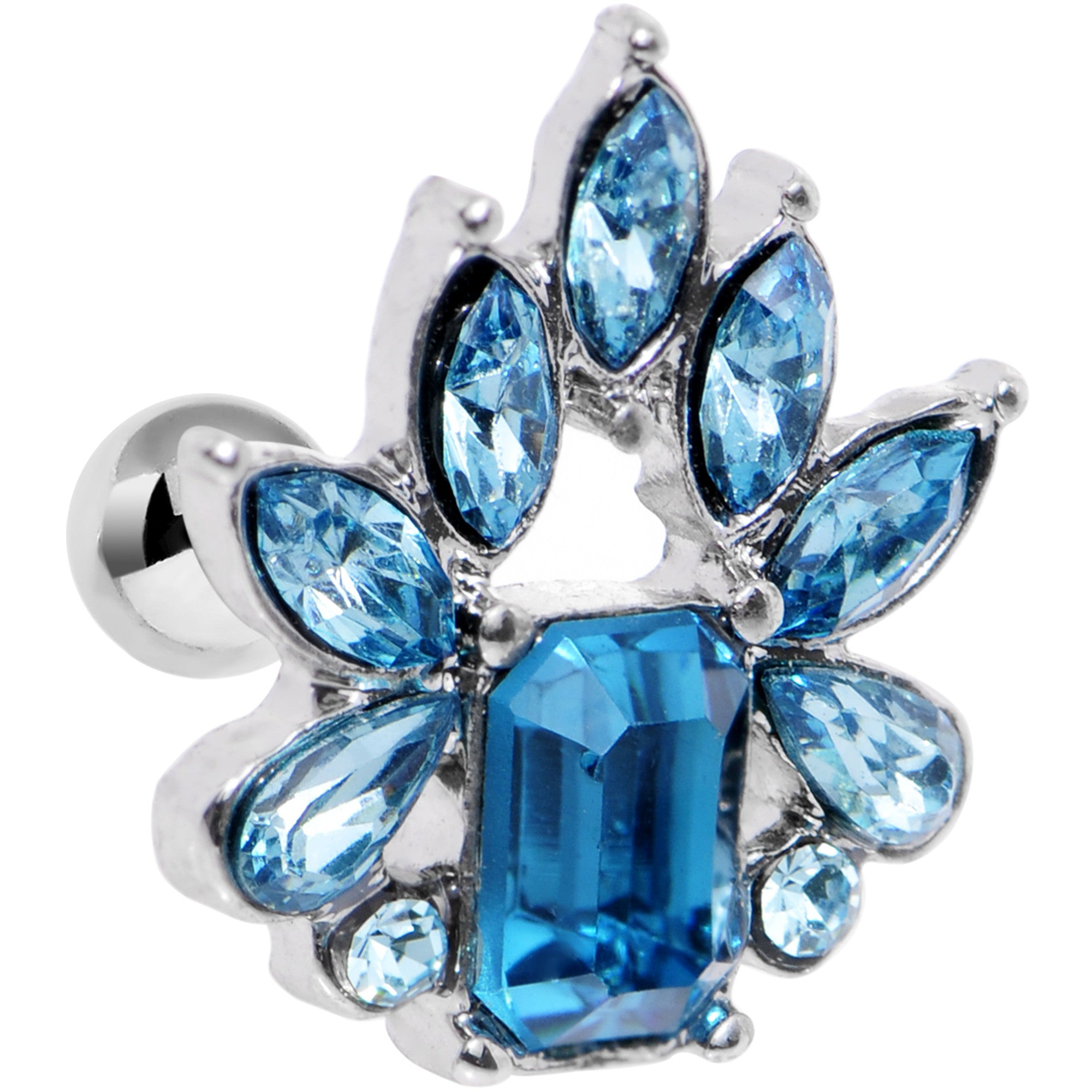16G 1/4 Blue Gem Flower Tiara Amulet Cartilage Tragus Earring