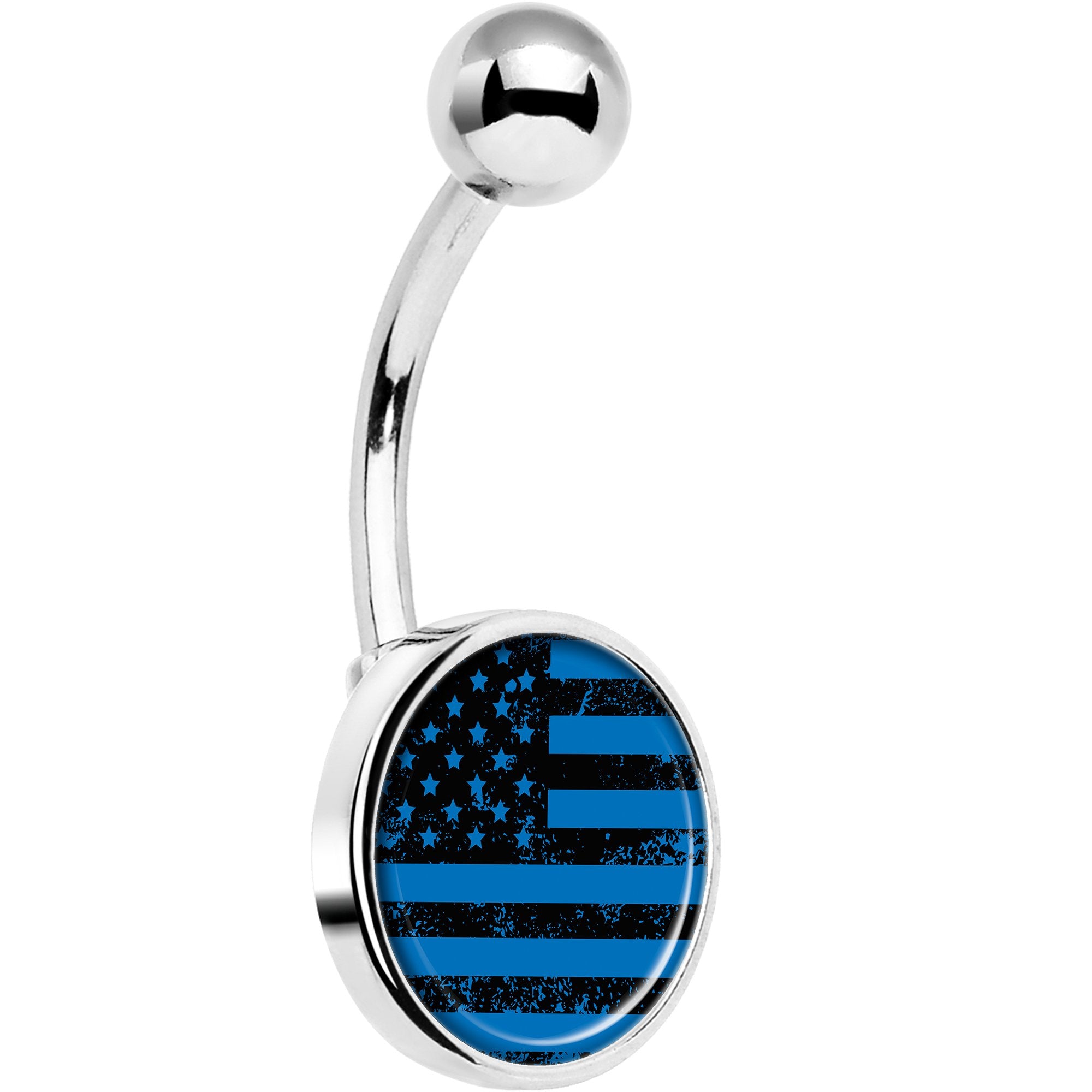 Blue American Flag Hypoallergenic Stainless Steel Belly Ring