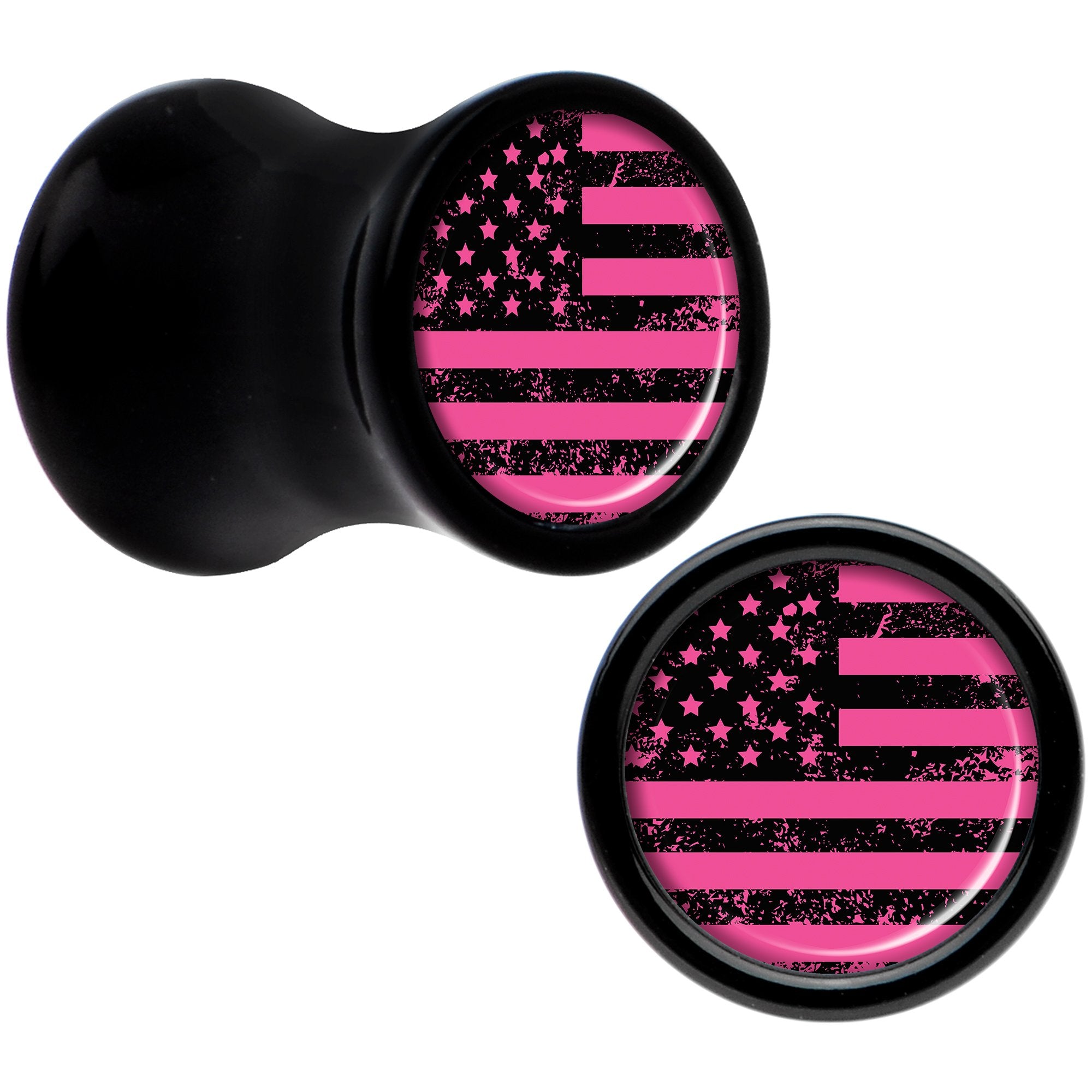 Black Acrylic Pink American Flag Saddle Plug Set 2G