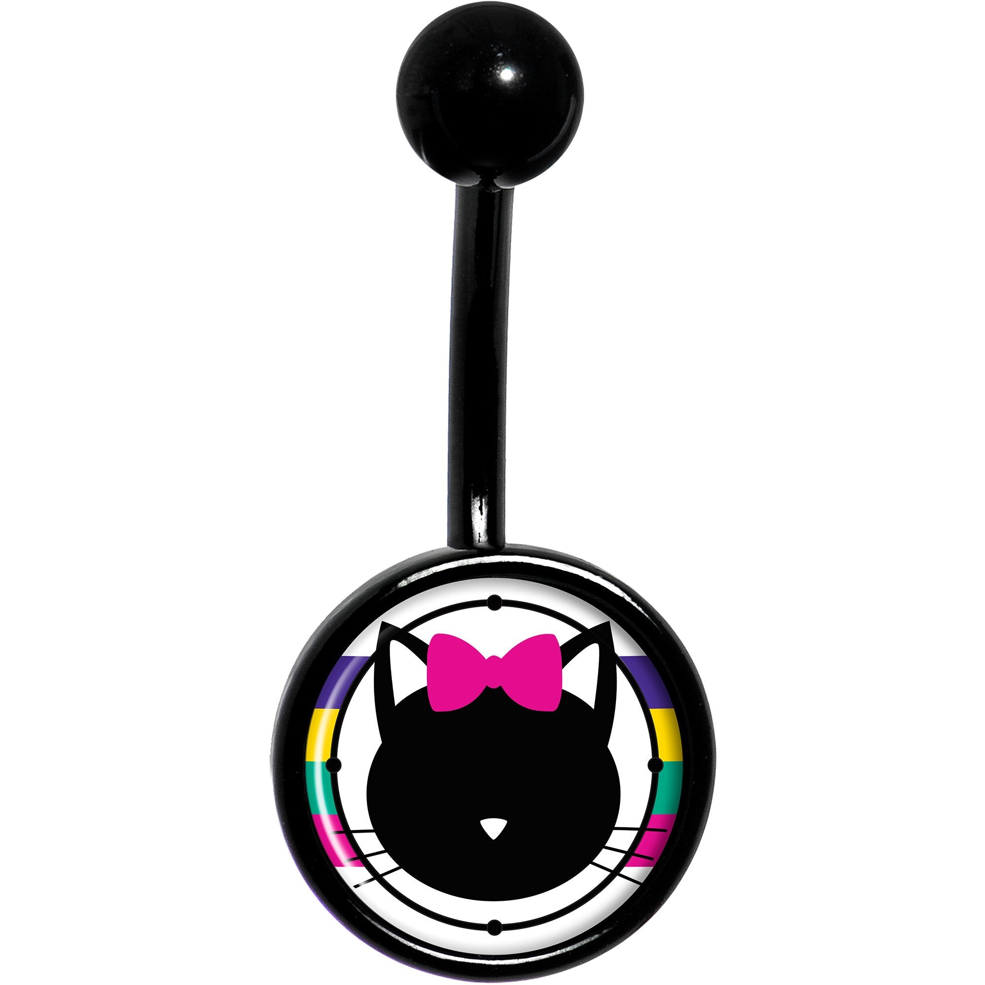 Pink Bow Kitty Cat Craze Black Stainless Steel Belly Ring lightweight comfortable