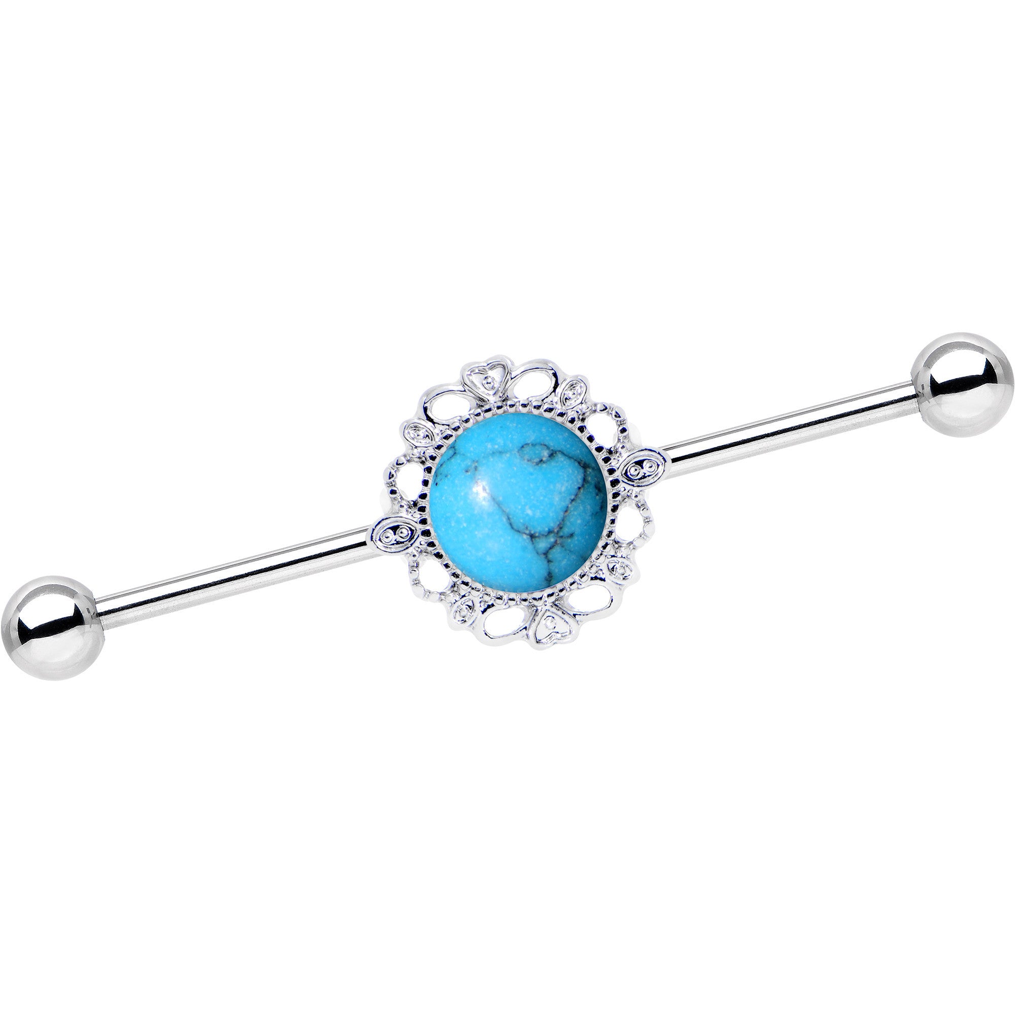Blue Faux Turquoise Southwest Spirit Flower Industrial Barbell 38mm