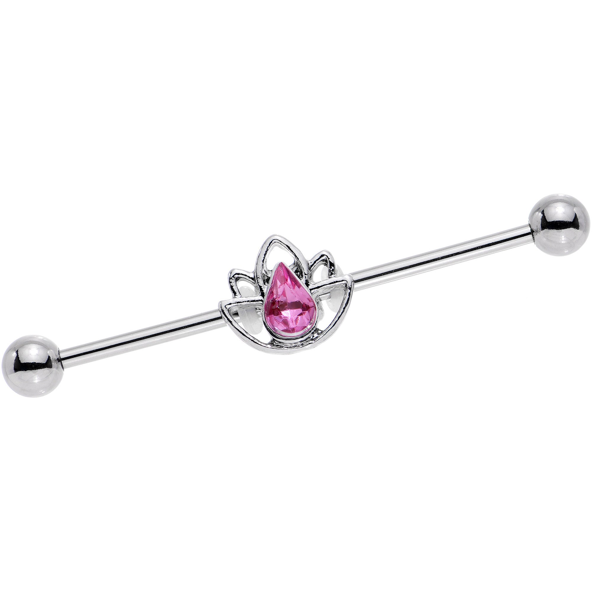 14G Pink Gem Lonely Lotus Flower Industrial Barbell 38mm