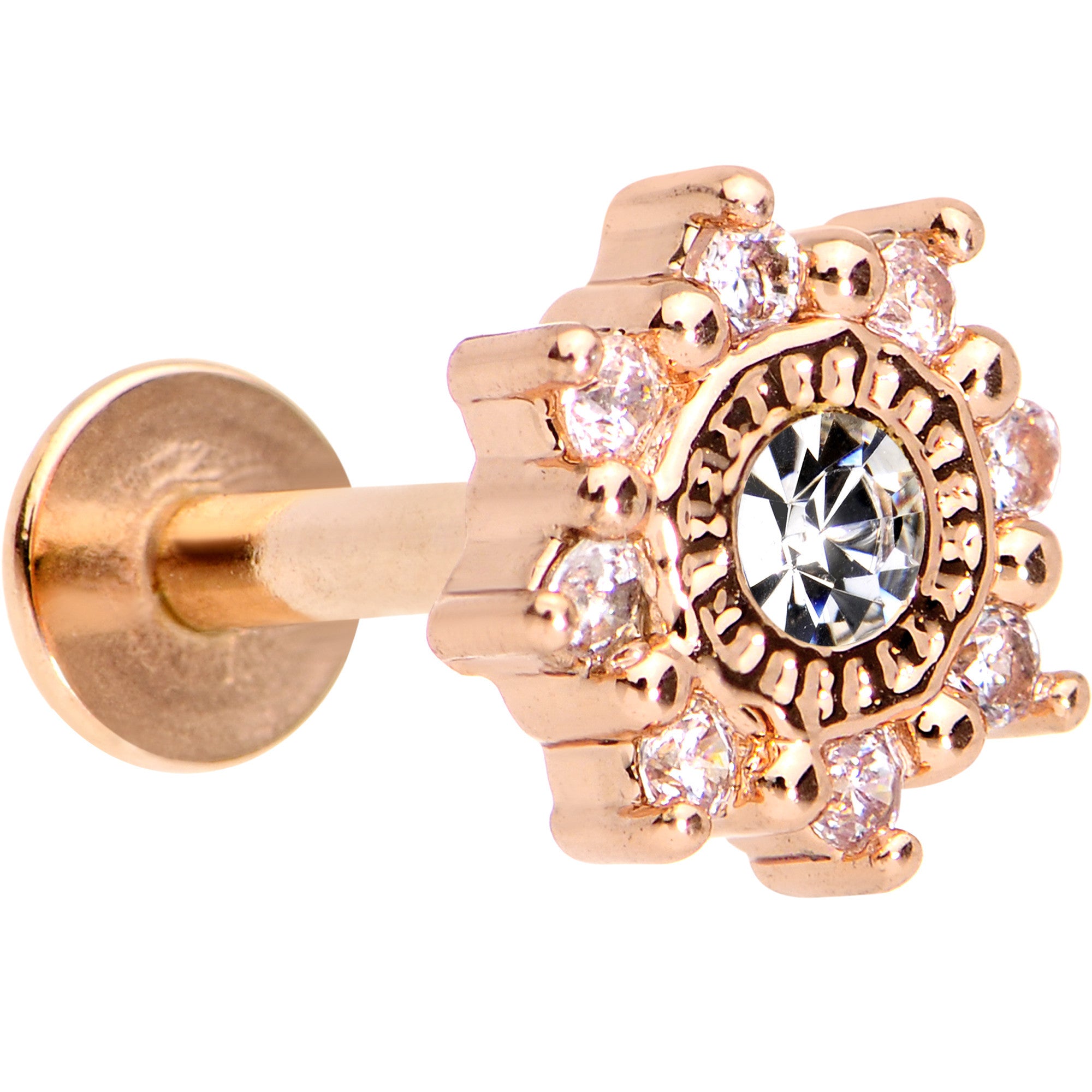 1/4 Clear CZ Rose Gold Tone Starflake Cartilage Tragus Earring