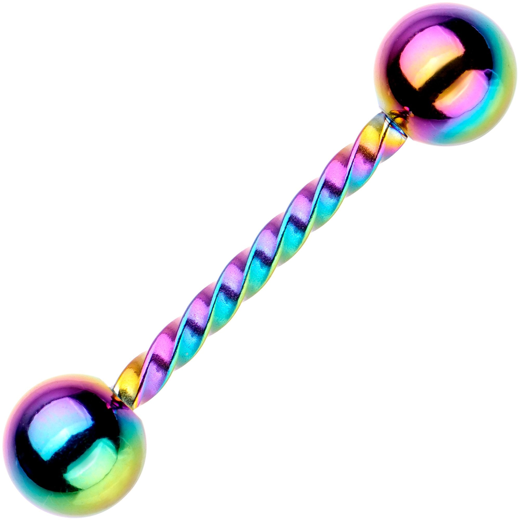14G 5/8 Rainbow IP Seriously Twisted Barbell Tongue Ring