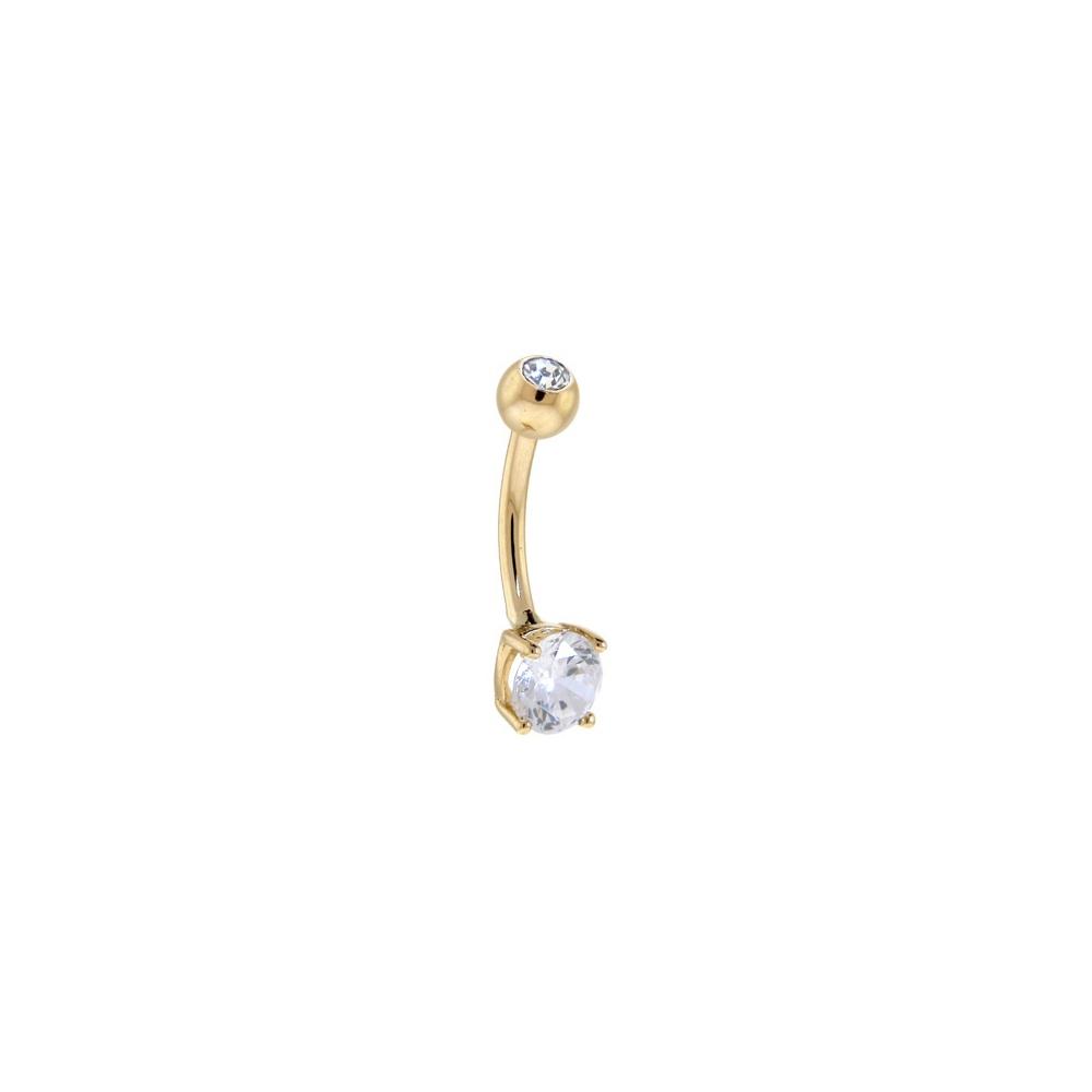 16G Solid 14K Yellow GOLD Cubic Zirconia SMALL ROUND Belly Ring