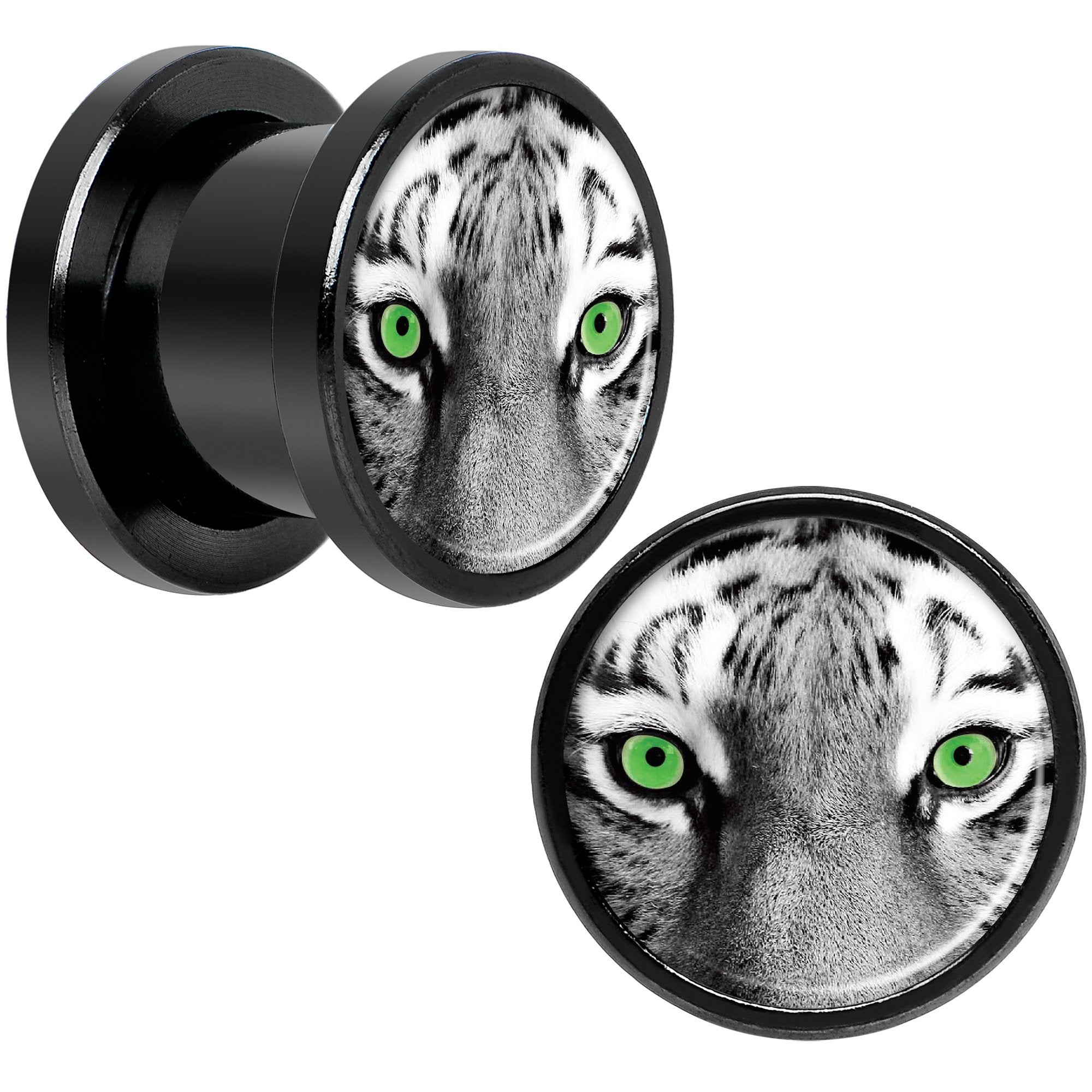 Black White Tiger Eyes Black Anodized Screw Fit Plug Set 00G