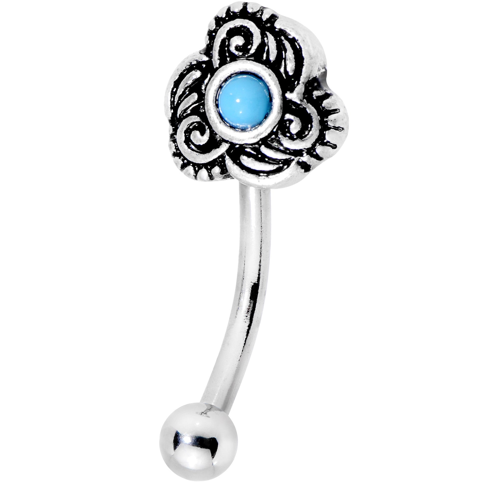 16G 5/16 Aqua Gem Southwest Flowering Twist Curved Eyebrow Ring