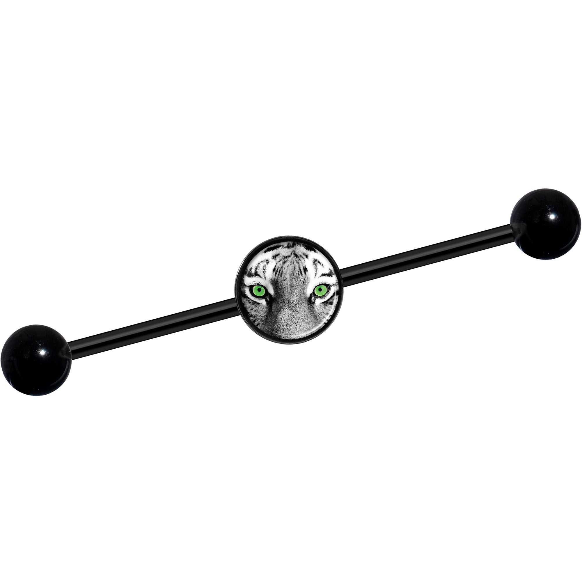 14G Black White Tiger Eyes Black Industrial Barbell 37mm