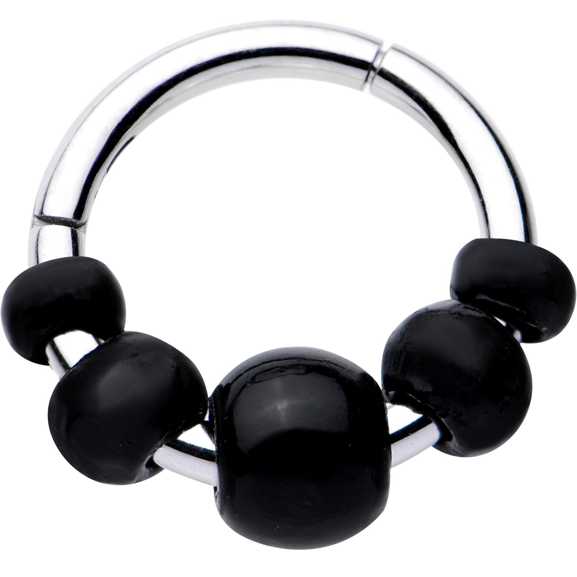 16G 5/16 Black Chunky Beads Hinged Segment Ring