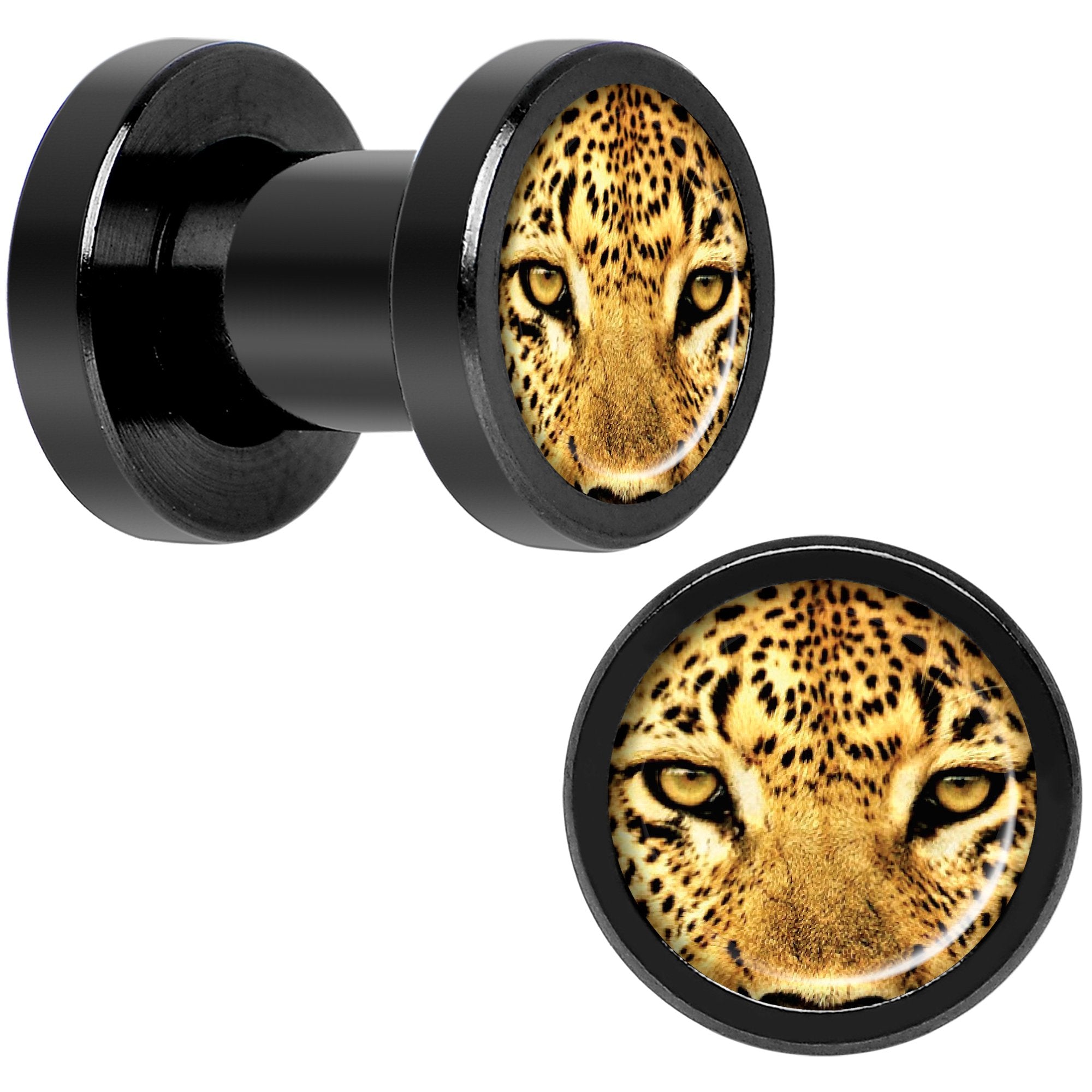 Full Color Leopard Eyes Black Anodized Screw Fit Plug Set 4G
