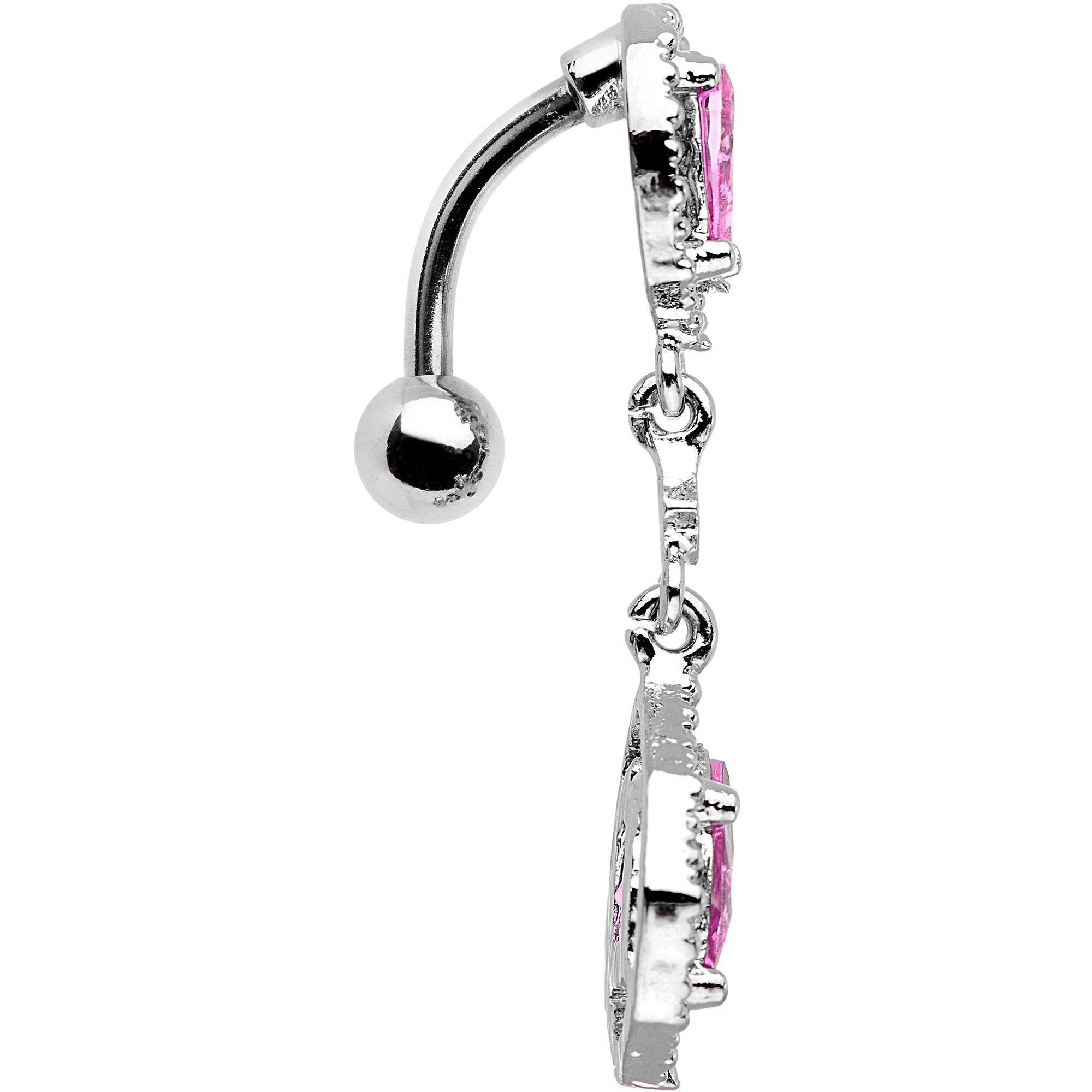 Pink Gem Twin Top Mount Dangle Belly Ring