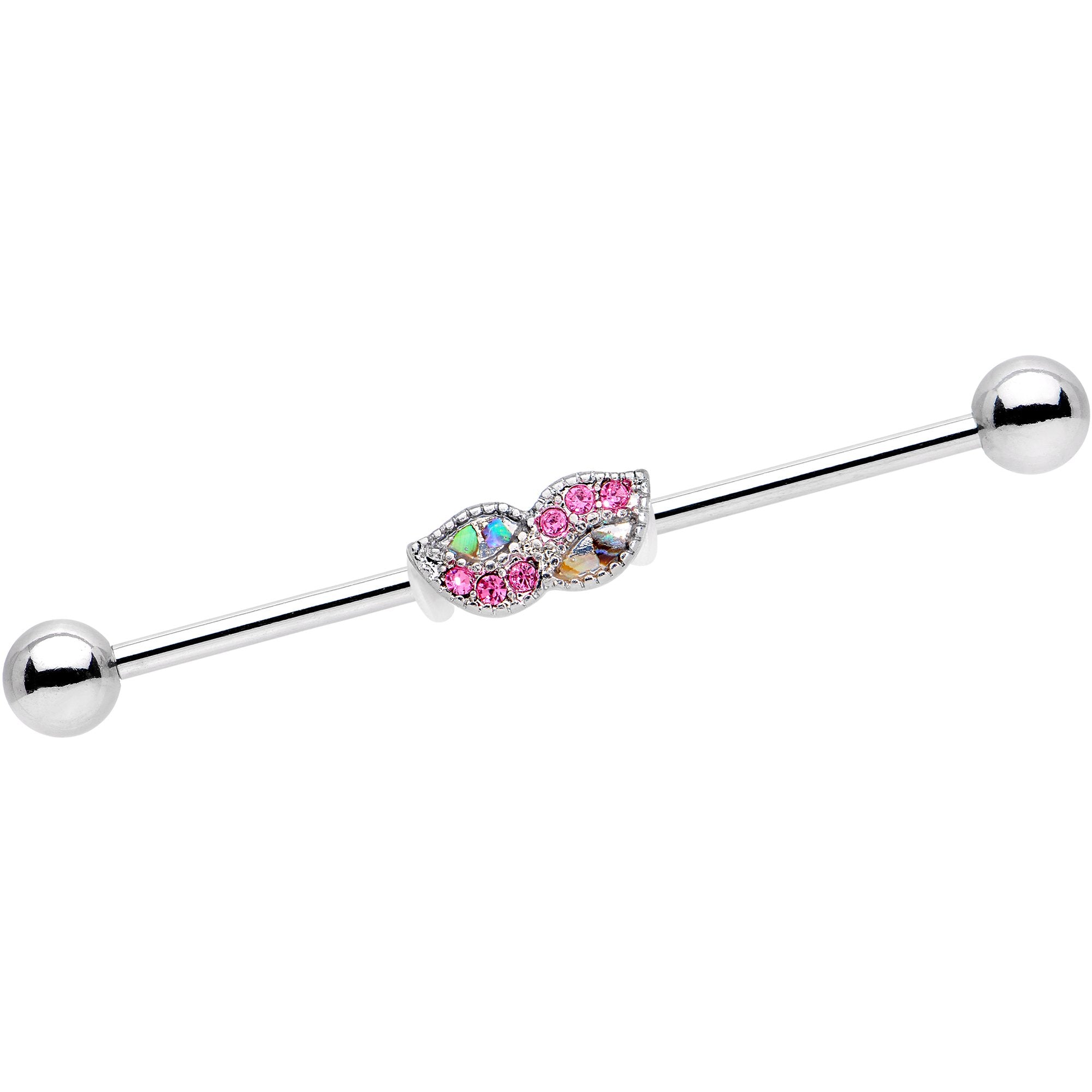 Pink Gem Sparkle Mustache Industrial Barbell 38mm