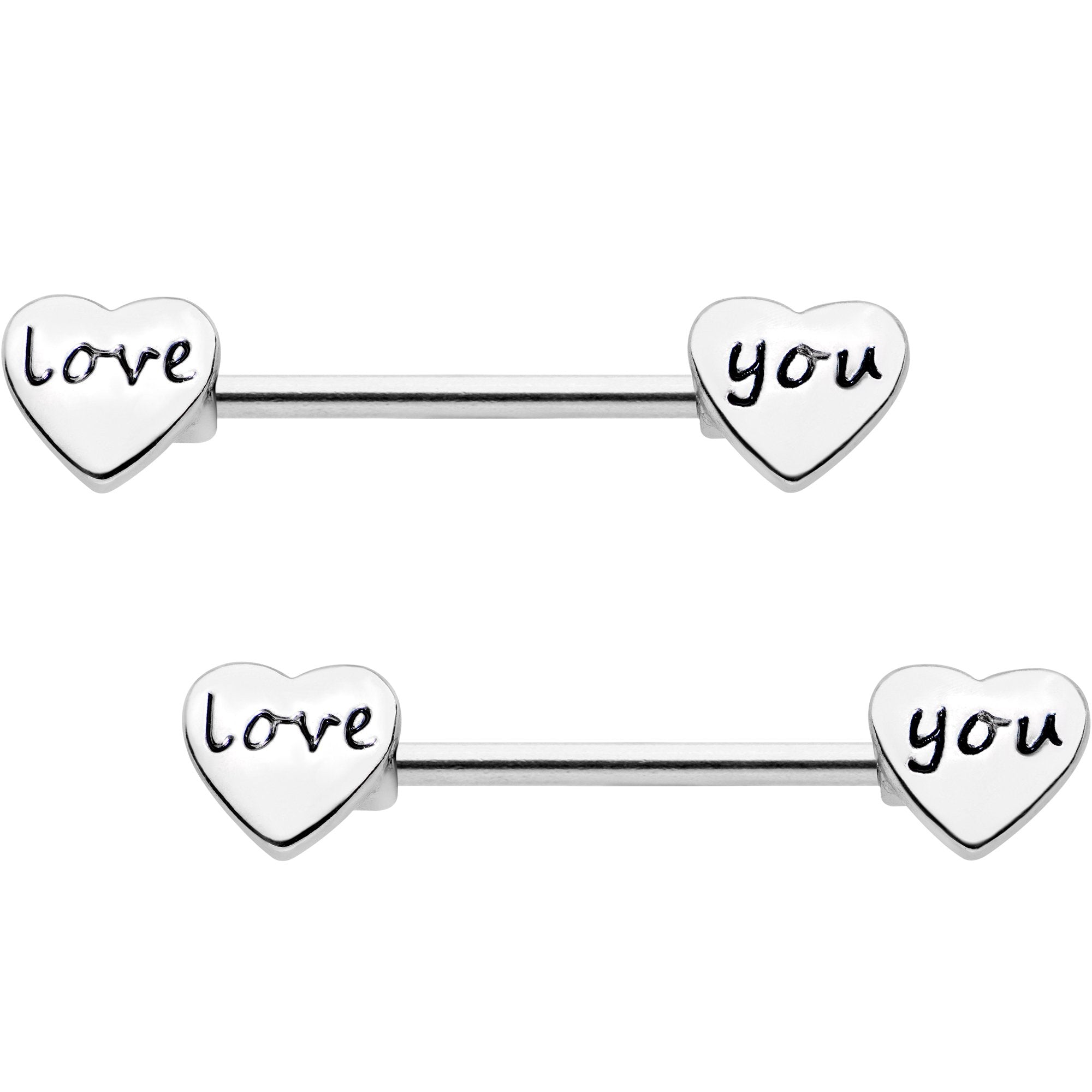 Silver Tone Love You Barbell Nipple Ring Set
