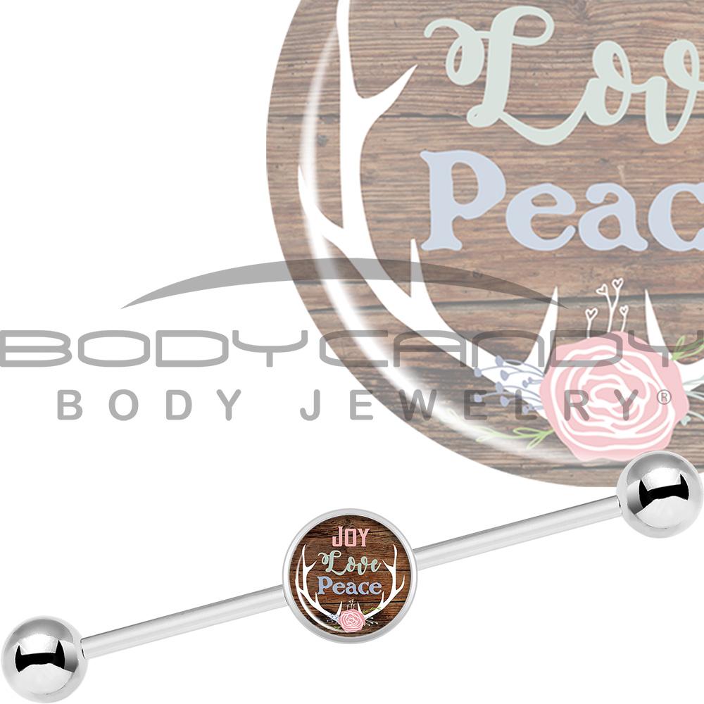 14G Joy Love Peace Antlers Industrial Barbell 37mm