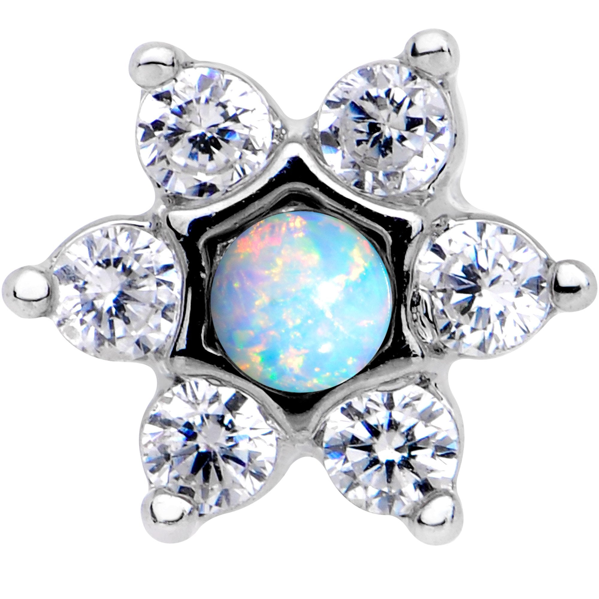 1/4 White Faux Opal Internally Threaded Star Flower Labret Monroe