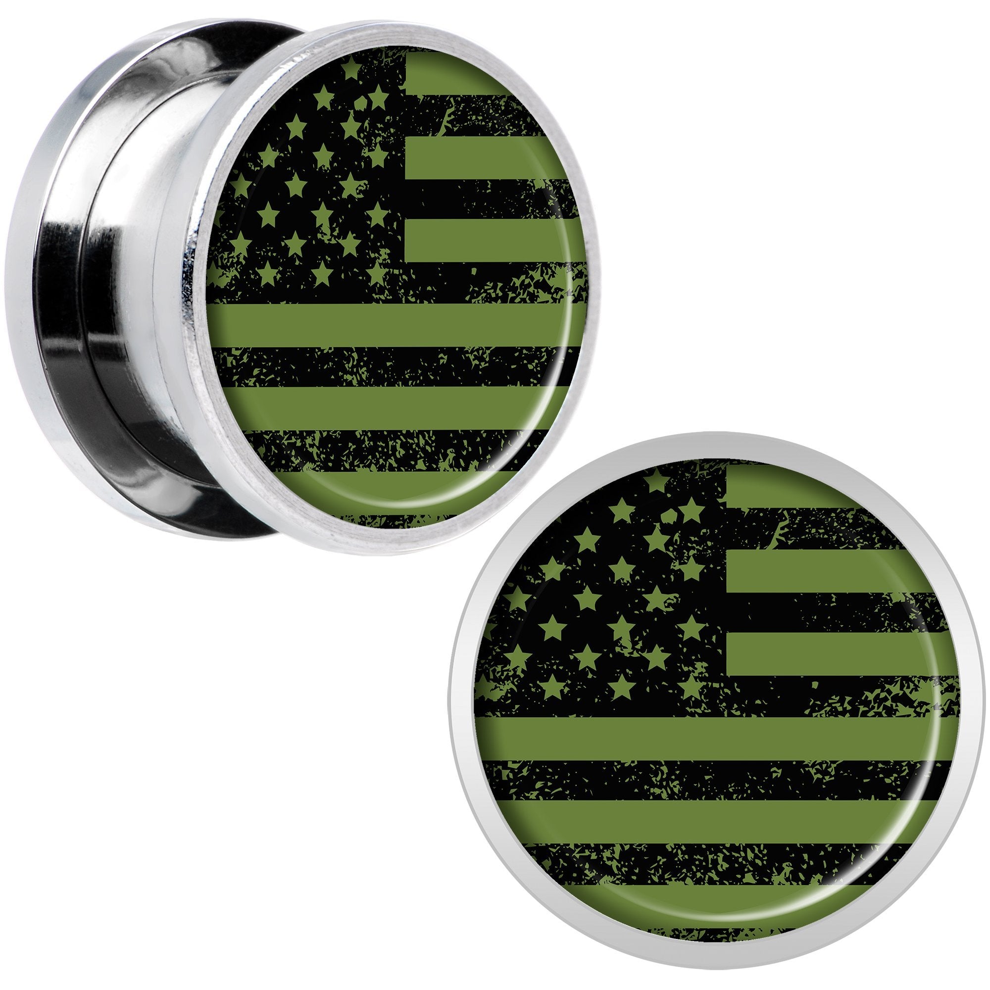 Green American Flag Steel Screw Fit Plug Set 5mm to 20mm