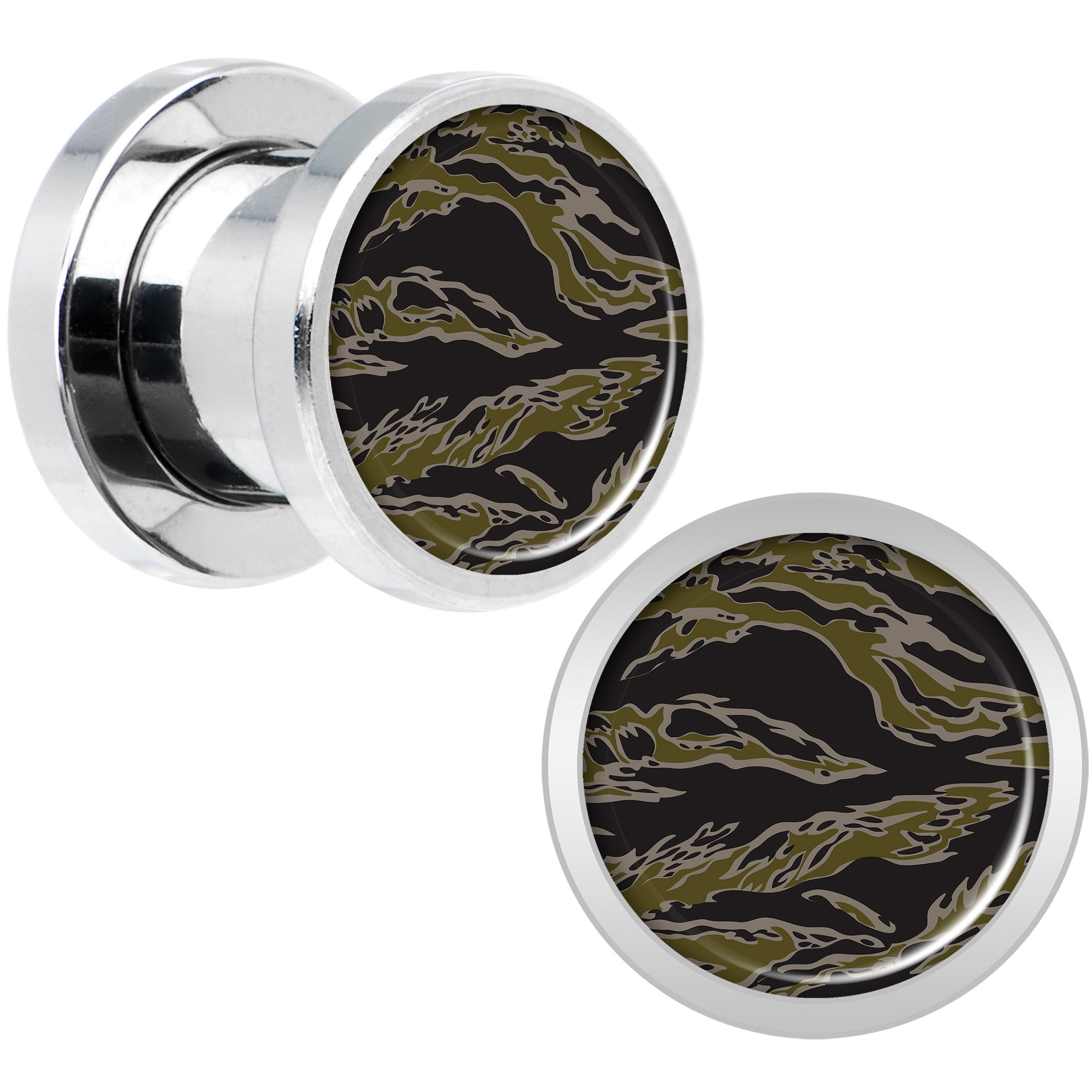 Tiger Camo Print Steel Screw Fit Plug Set 0G