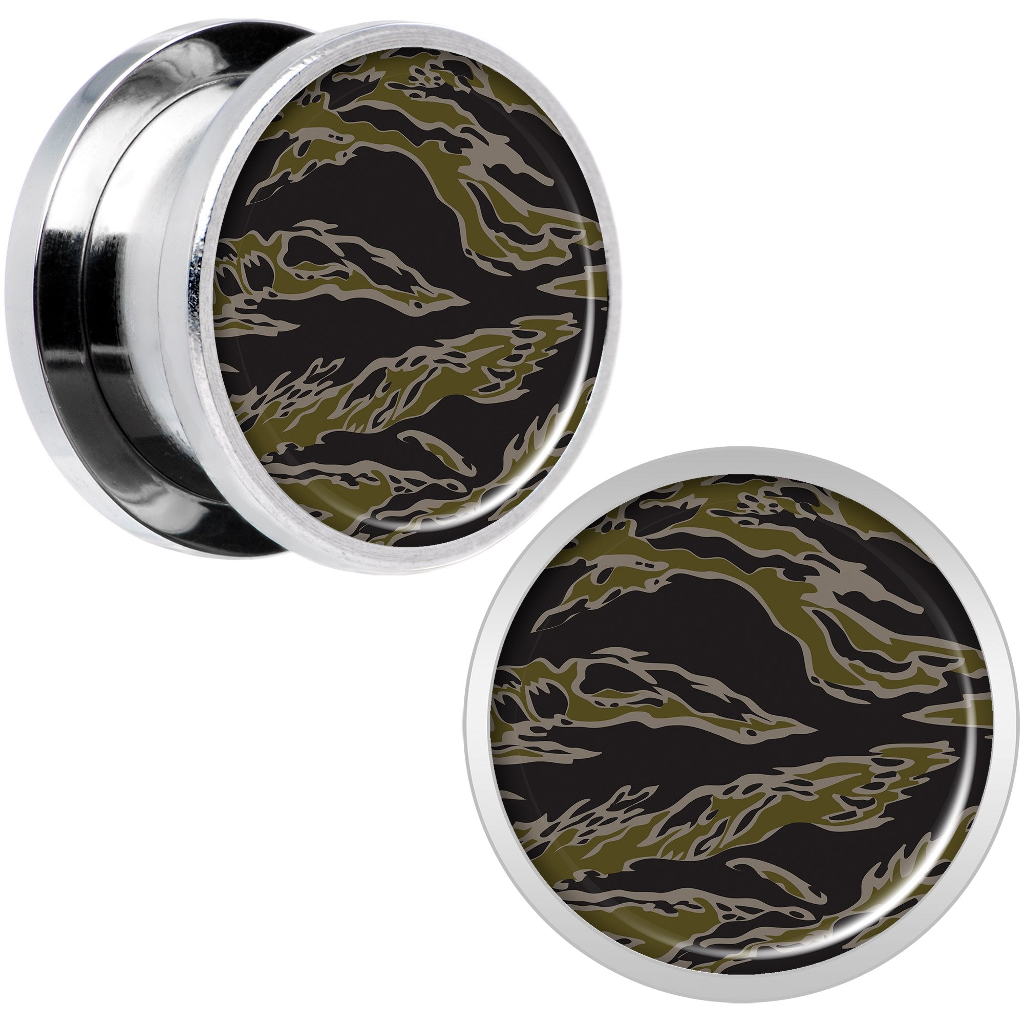 Tiger Camo Print Steel Screw Fit Plug Set 9/16
