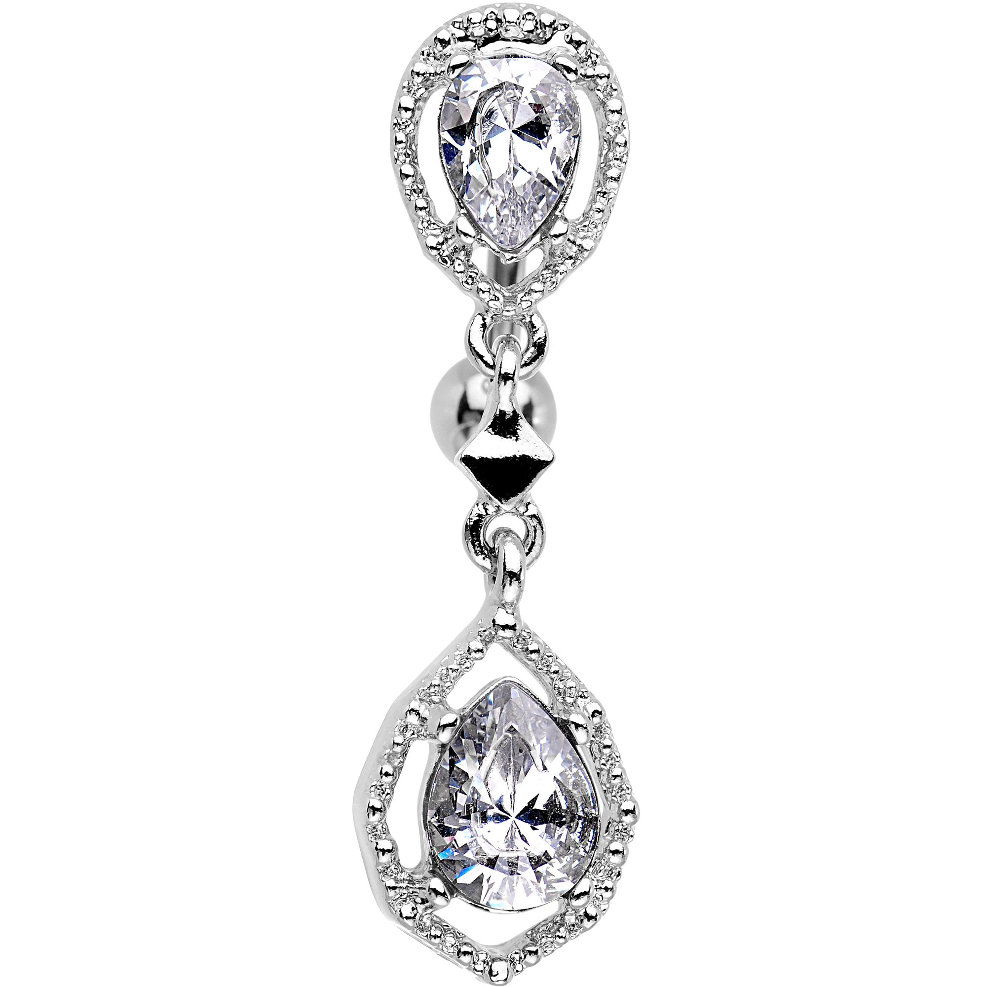 Clear Gem Twin Top Mount Dangle Belly Ring