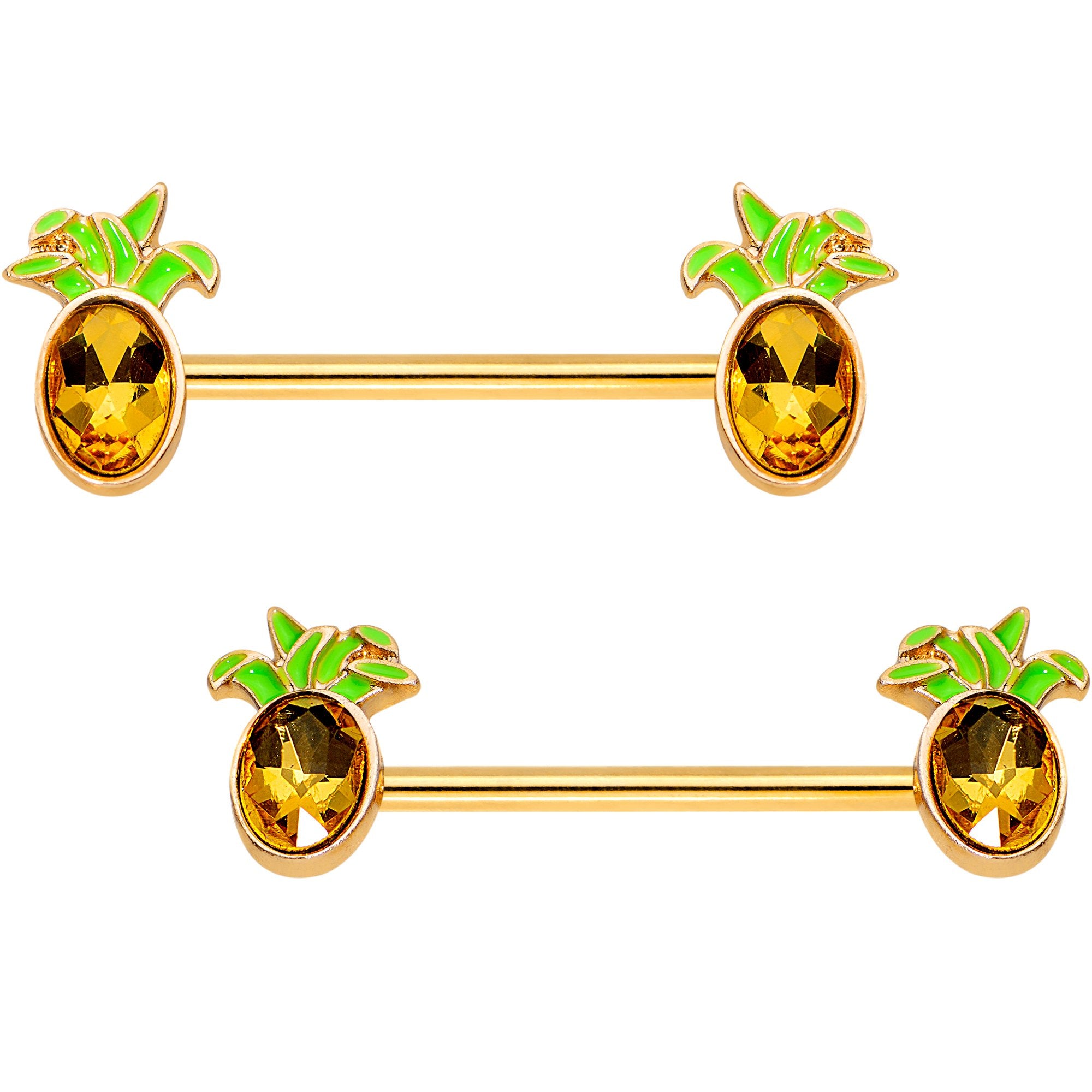 Orange Gem Gold PVD Juicy Pineapple Barbell Nipple Ring Set