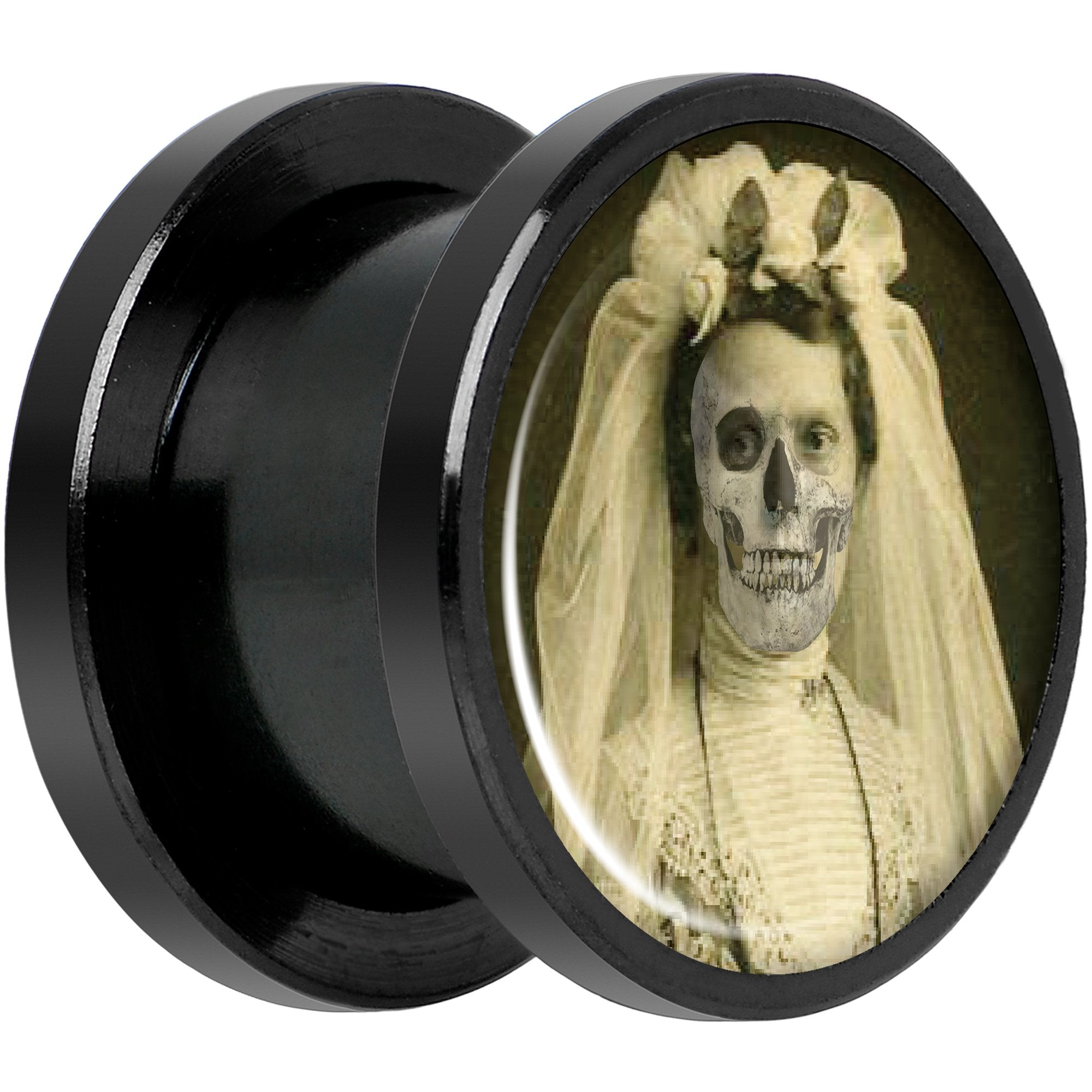 Undead Bride and Groom Halloween Black Anodized Plug Set 1/2