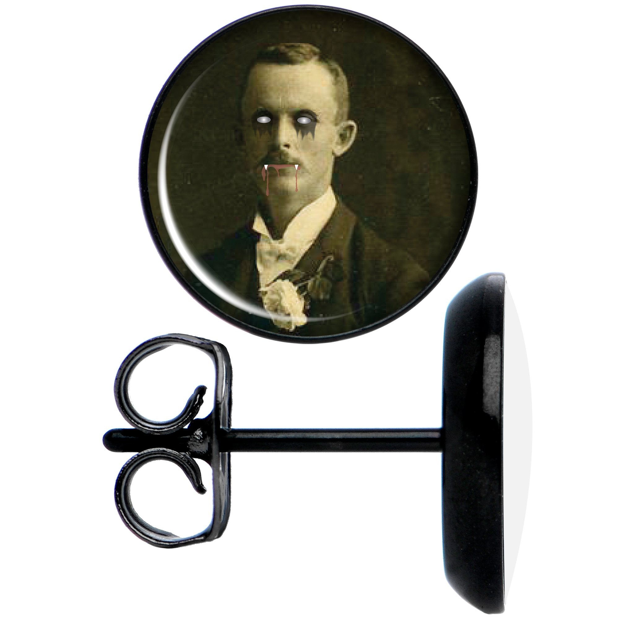 Skeleton Bride and Vampire Groom Halloween Black Stud Earrings