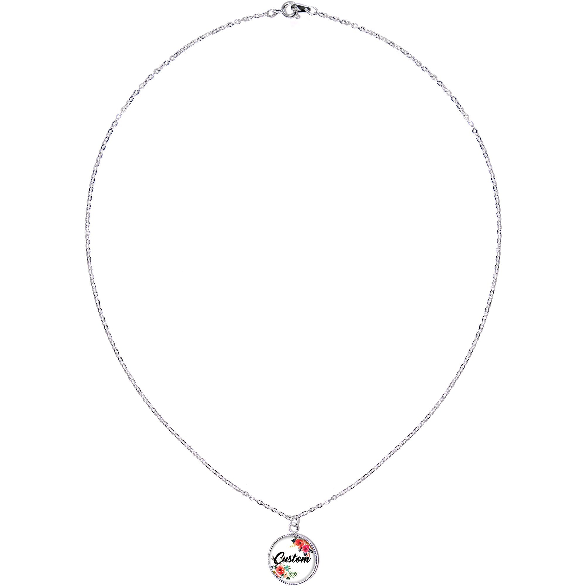 Custom Floral Personalized Name Silver Plated Chain Necklace
