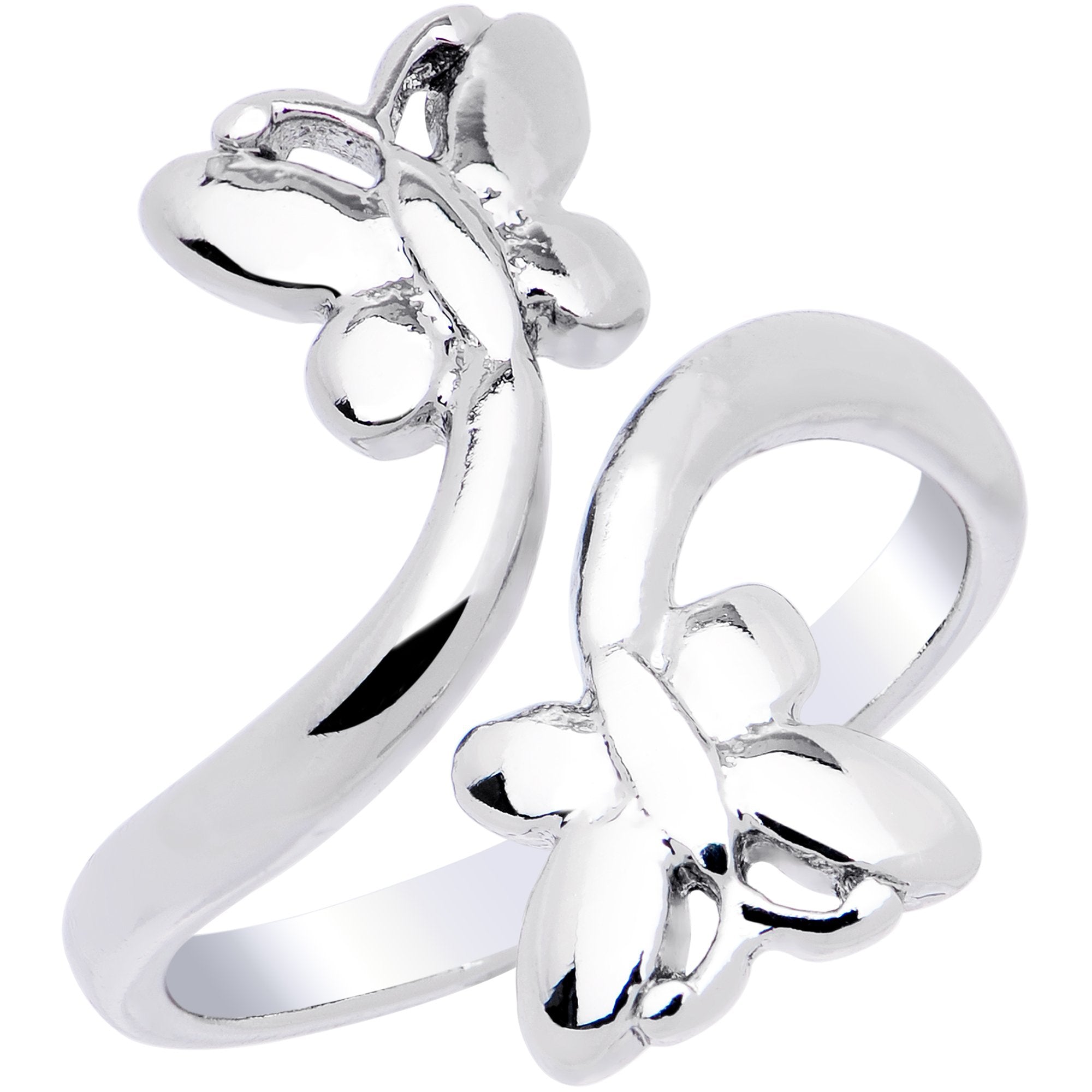 Rhodium Plated Butterfly Duo Toe Ring