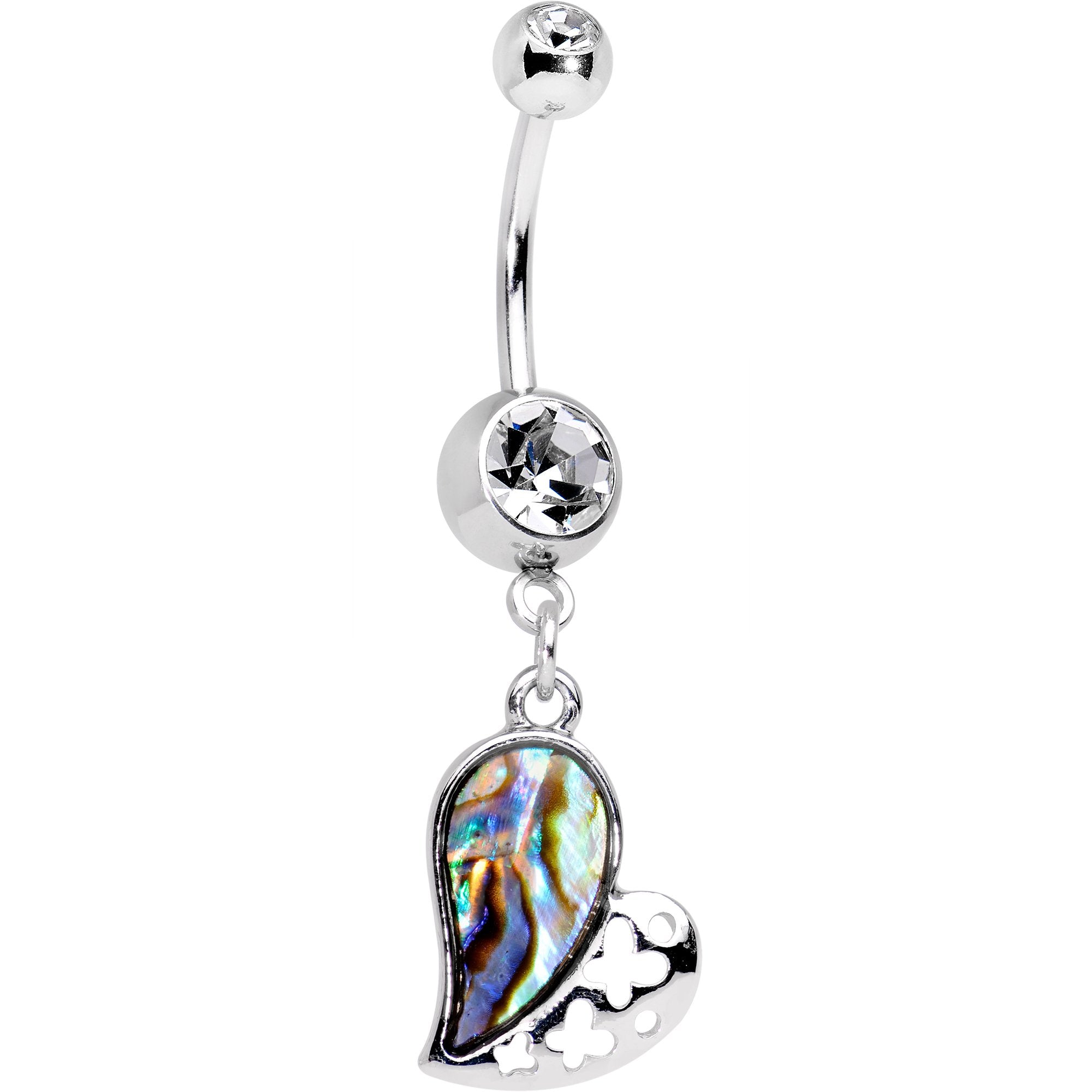 Clear Gem Iridescent XO Heart Dangle Belly Ring