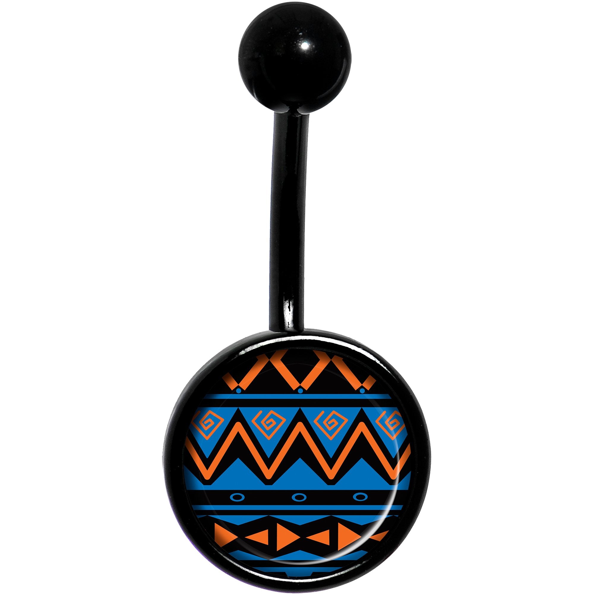 Blue Orange Tribal Print Black Stainless Steel Belly Ring lightweight comfortable